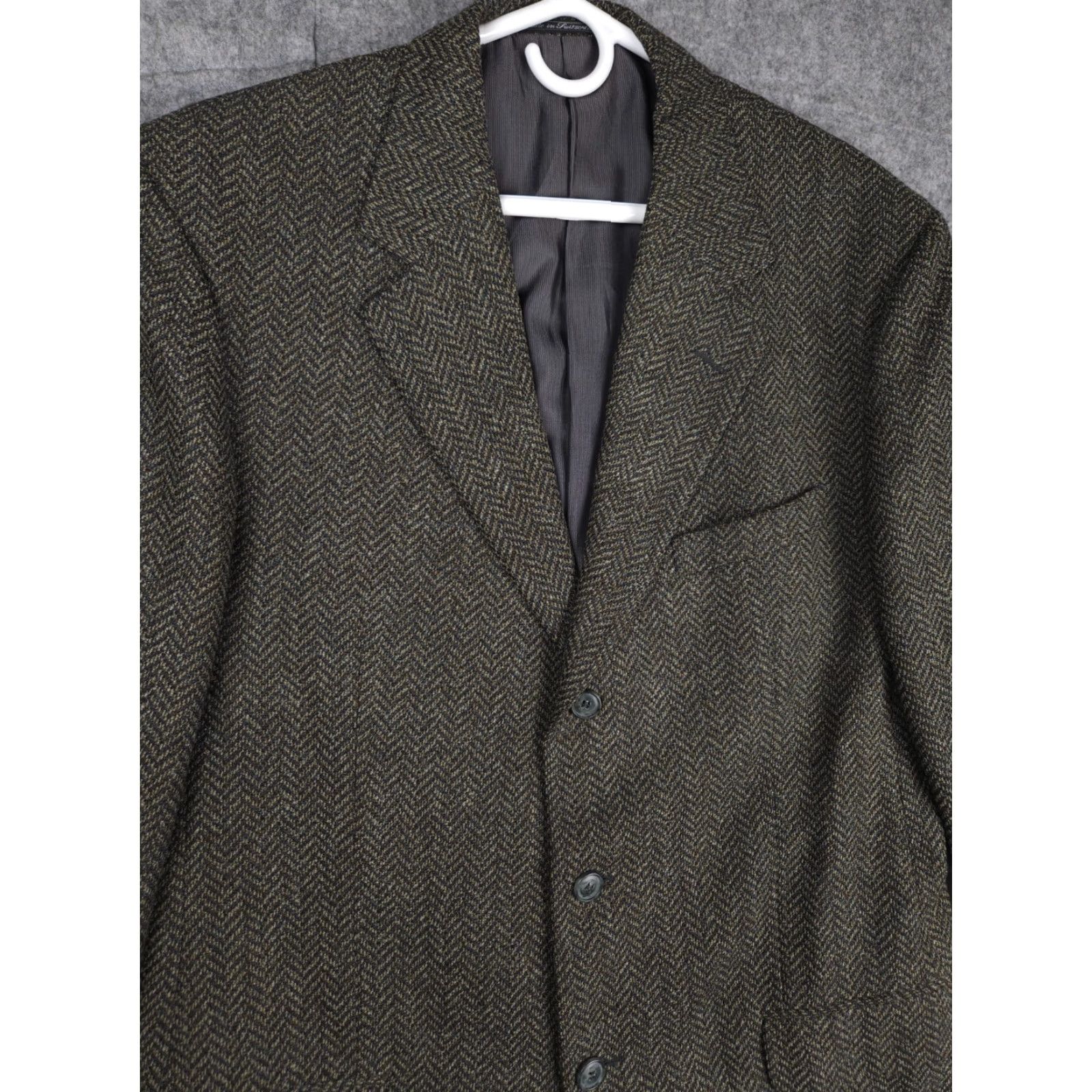 Ermenegildo Zegna Ermenegildo Zegna Blazer Jacket Men 54 Gray Three-Button Wool Peak Lapel Geometric Chevron Pattern Regular Jacket Coat Size 54R - 2 Thumbnail