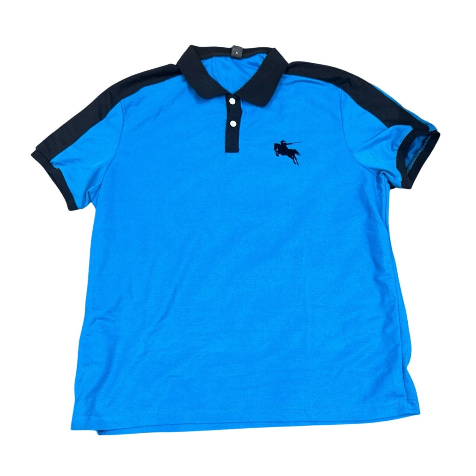 Shein Men's Horse Icon Contrast Trim Polo Shirt in Blue, Size XL Size US XL / EU 56 / 4 - 1 Thumbnail