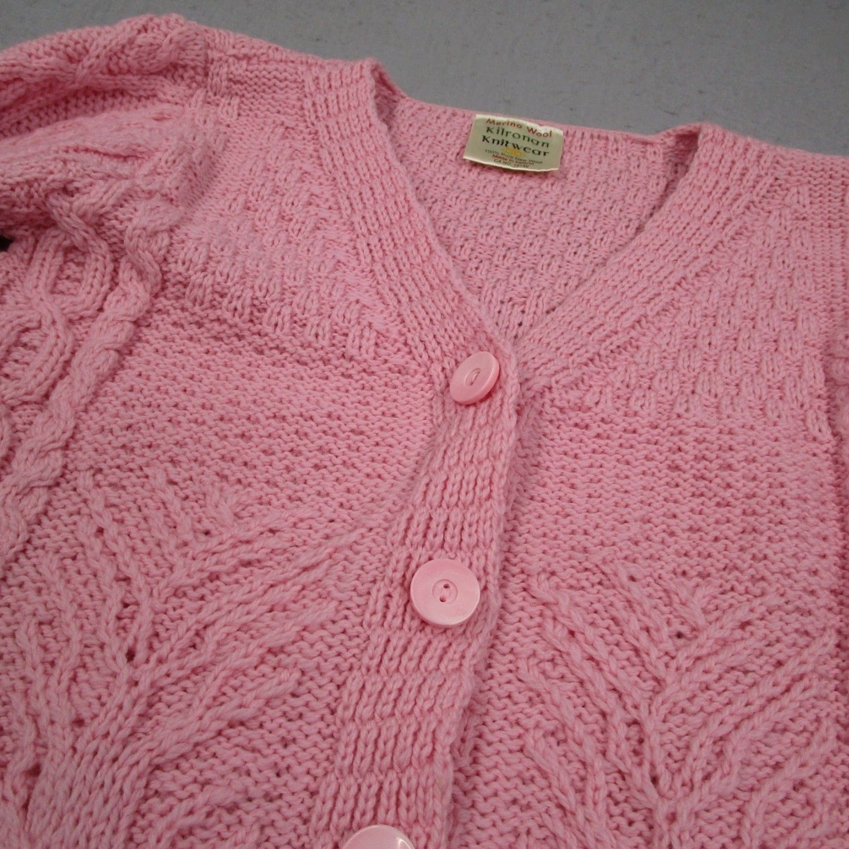 Pinko VINTAGE Kilronan Knitwear Merino Wool Cardigan Pink Cable Knit Ireland Womens XS A240754 Size XS / US 0-2 / IT 36-38 - 2 Thumbnail