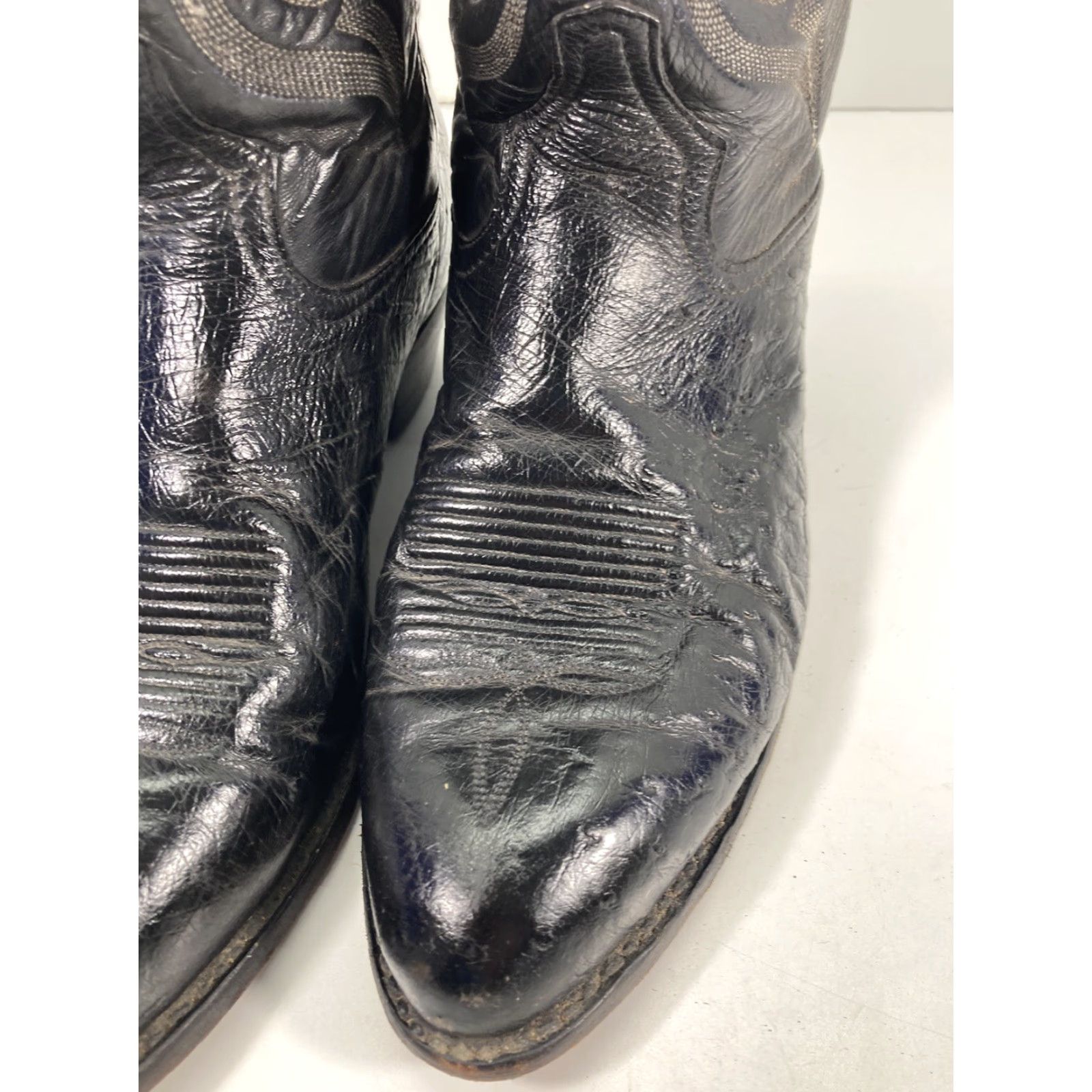 Tony Lama VINTAGE? (No) — Tony Lama Smooth Ostrich Boots Men 9 D Black Exotic Leather Style 8410 Western Size US 9 / EU 42 - 4 Thumbnail