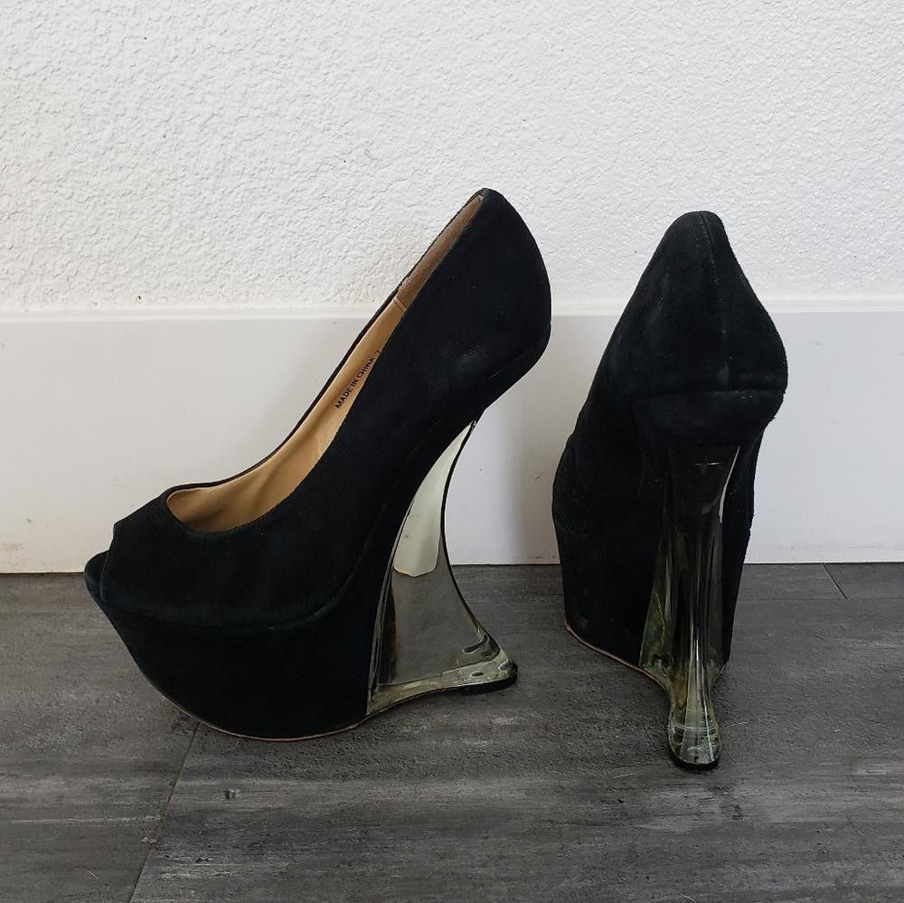 Bebe Black Sky High Acrylic Bebe Platform Wedge Bootie Size US 7 / IT 37 - 3 Thumbnail