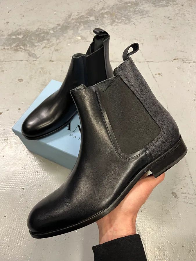 Lanvin Lanvin Navy Leather Chelsea Ankle Boots Size US 10.5 / EU 43-44 - 1 Thumbnail