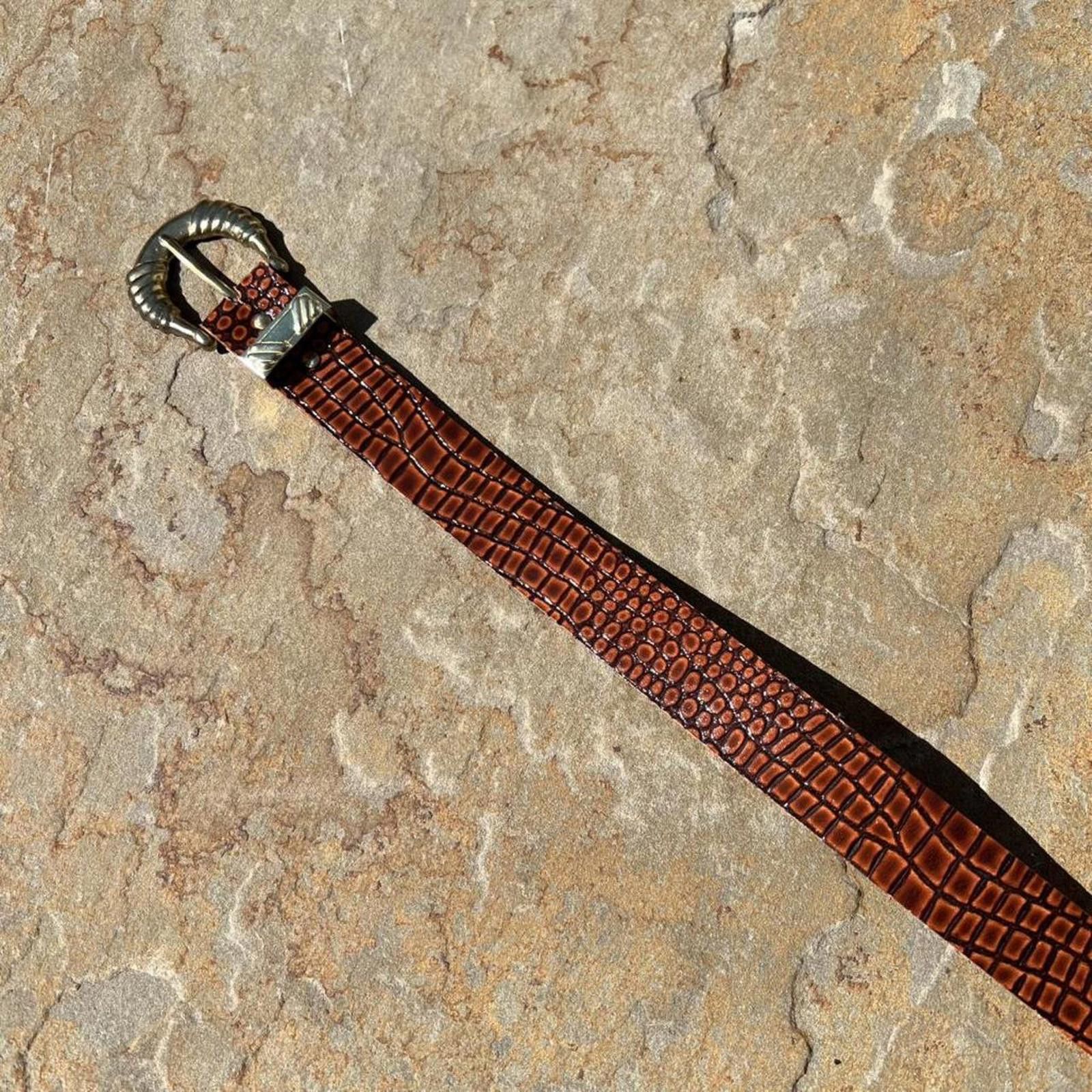 Vintage Y2K Brown Crocodile Embossed Faux Leather Belt Size ONE SIZE - 2 Thumbnail