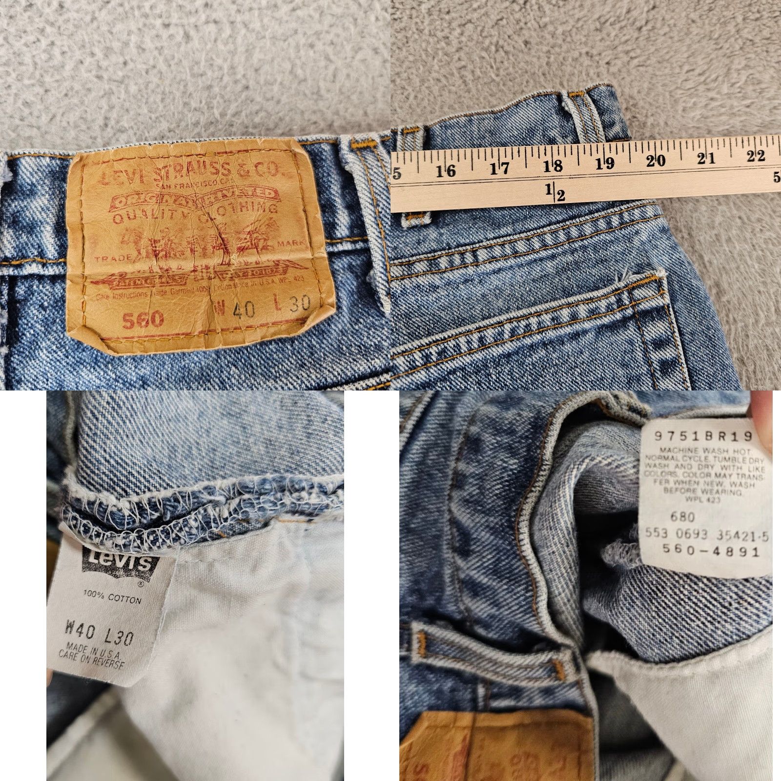 Levi's VTG Levi's 560 Jeans Men 40x28 Loose Tapered USA 90s Denim Blue Regular 5-Pocket Wide-Leg Classic Comfort Retro Mint Size US 40 / EU 56 - 8 Thumbnail