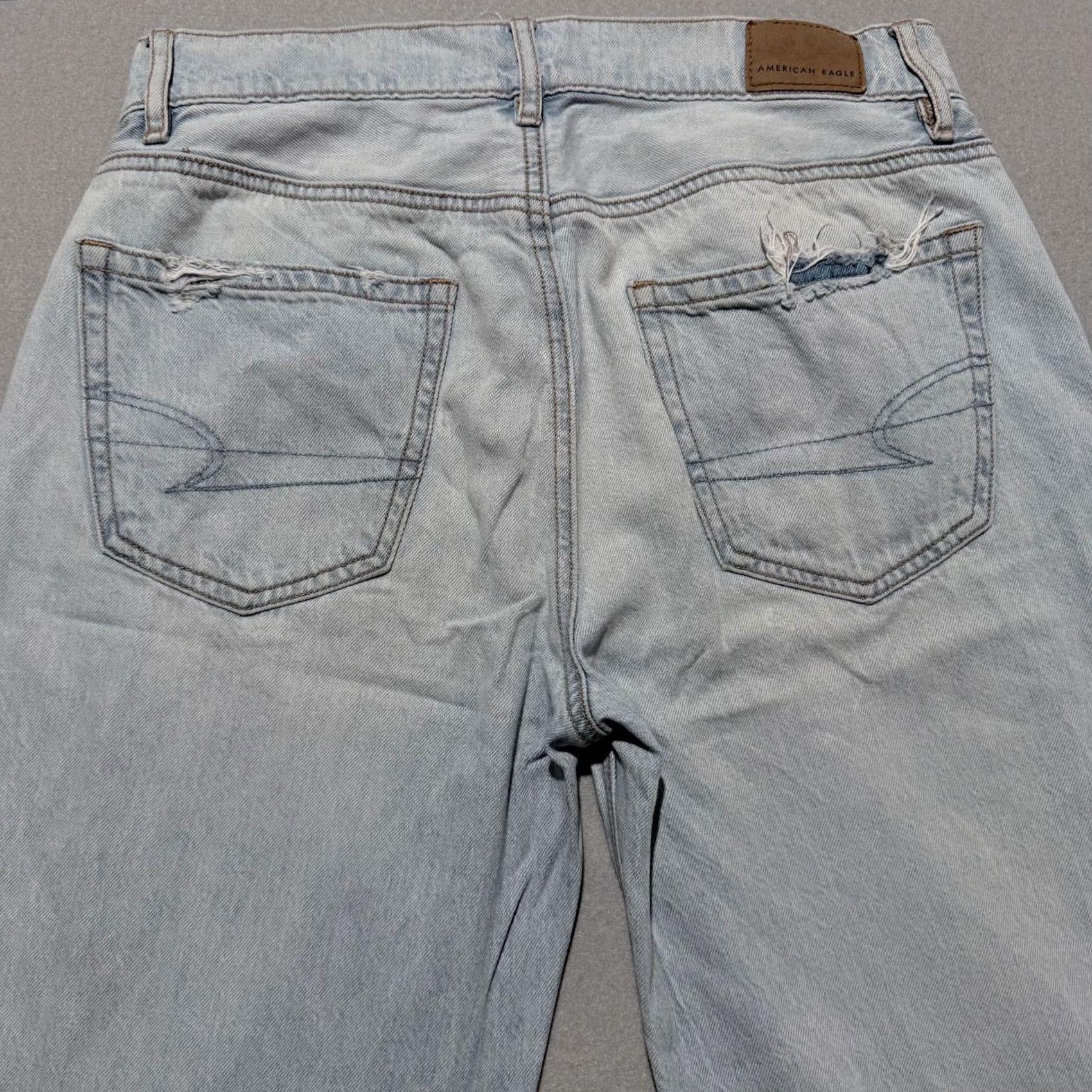 American Eagle Outfitters American Eagle Jeans Women Blue Denim Distressed Mid Rise Zip Fly Wide Leg 0 28 Inseam 29 Inseam 5-Pocket Design 90s Theme Vintage No Shirt Size 25" / US 0 / IT 36 - 4 Thumbnail