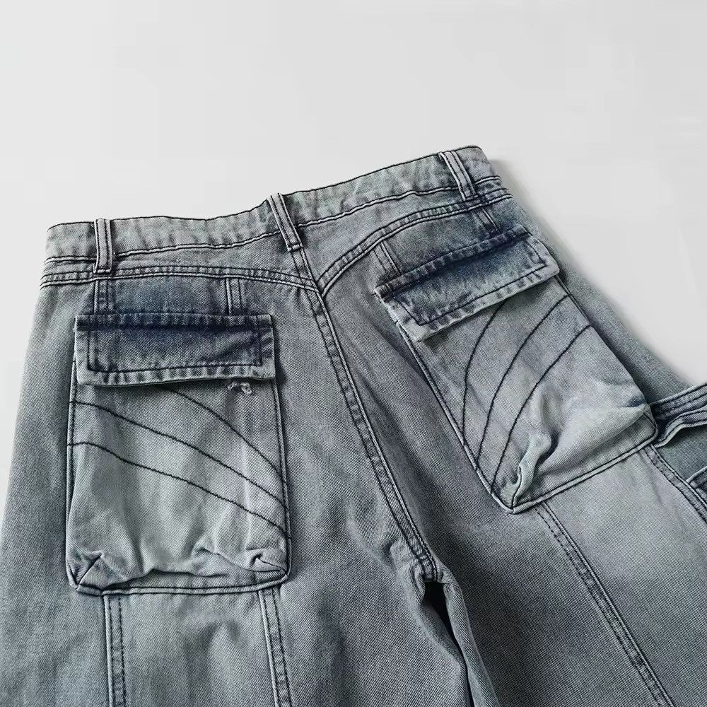 Japanese Brand × Jean Distressed Hole Washed Blue Baggy Cargo Jean Size US 31 - 6 Thumbnail