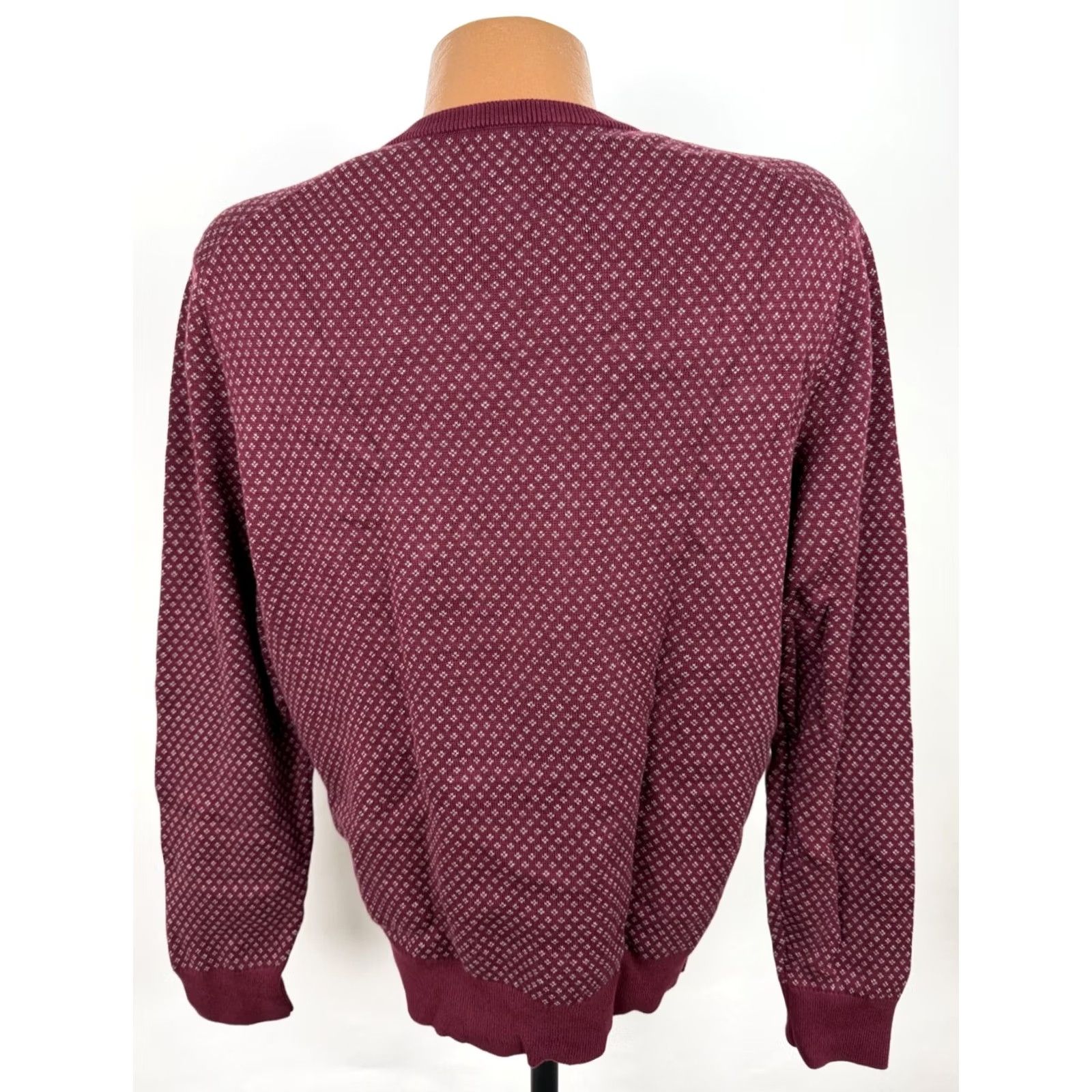 Lands' End Lands' End Mens Large Burgundy V-Neck Supima Cotton Knit Geometric Pullover Sweater Shirt Size US L / EU 52-54 / 3 - 7 Thumbnail