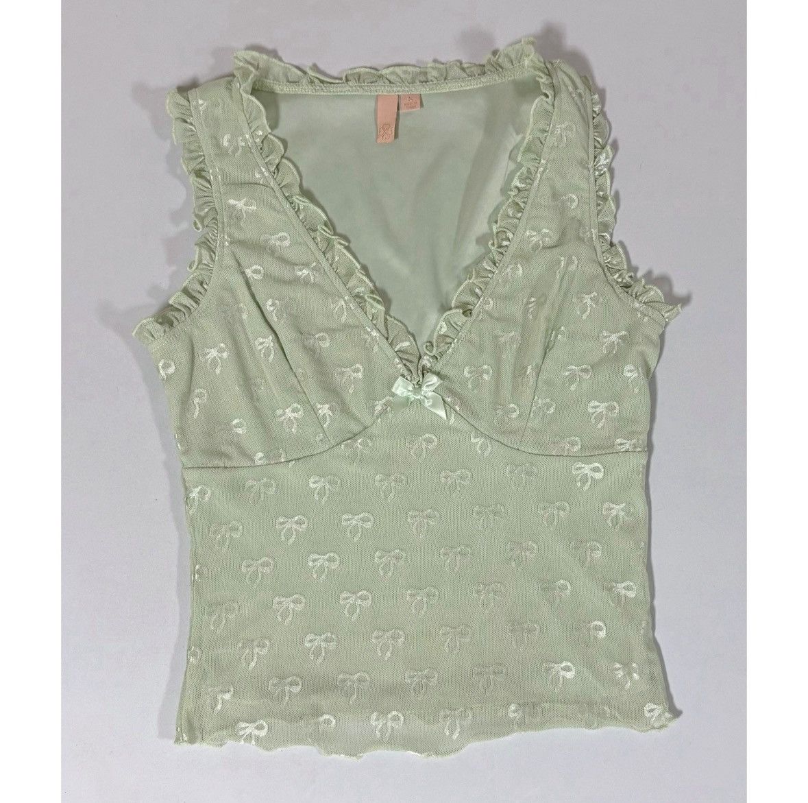 Vintage Mint Green Frill Ruffle Bows Tank Top Shirt Blouse Size S ✨ Size S / US 4 / IT 40 - 2 Thumbnail