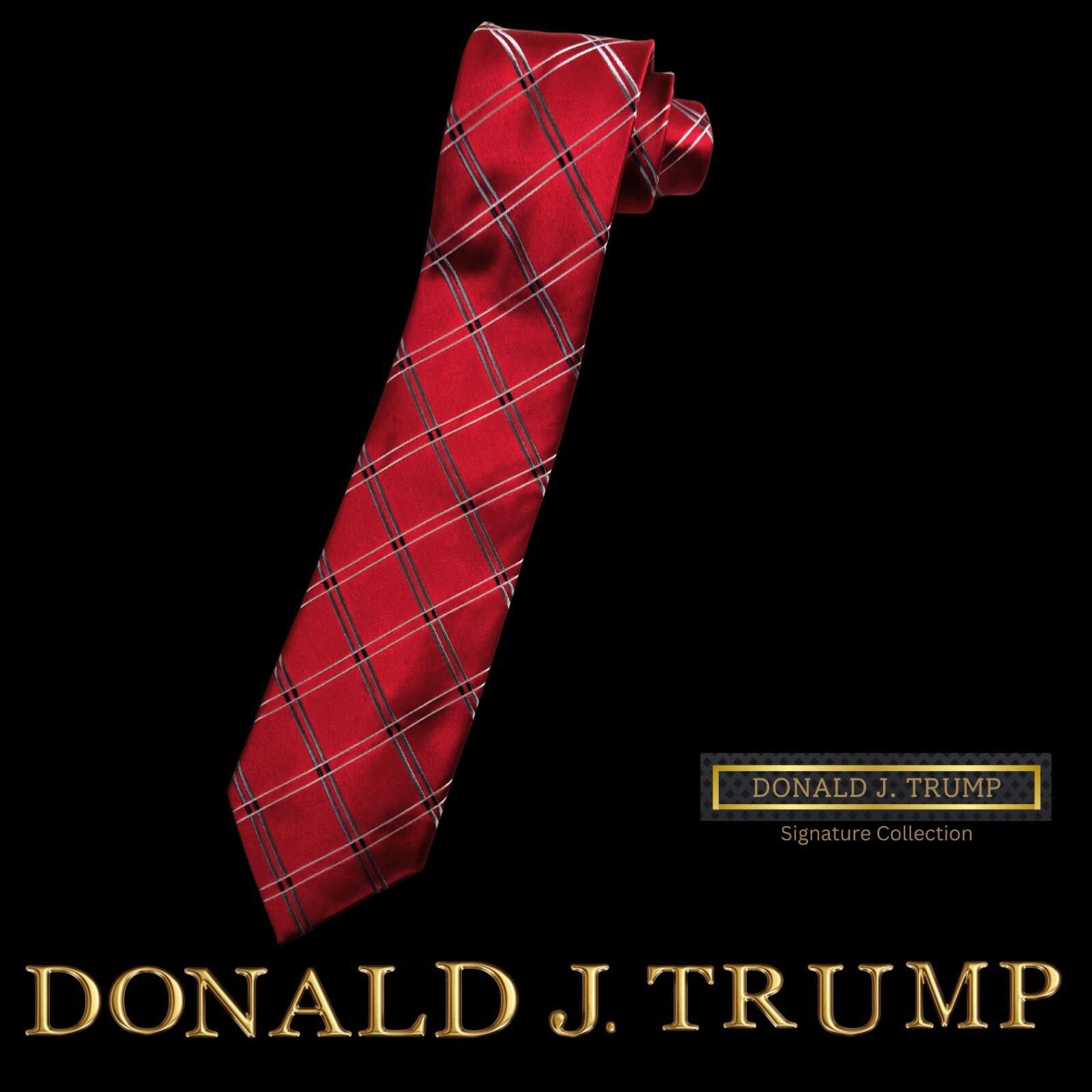 Designer Donald Trump Necktie Red Silver Diamond w/ Tie Gift Box NEW Size ONE SIZE - 1 Thumbnail