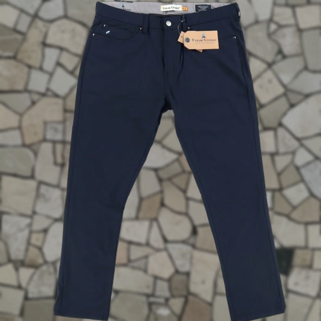 Vintage Tailor Vintage Luxeperformance Canaan Slim Fit Polyester Woven Chino Pants Navy Blue Men's 38 Size US 38 / EU 54 - 1 Thumbnail