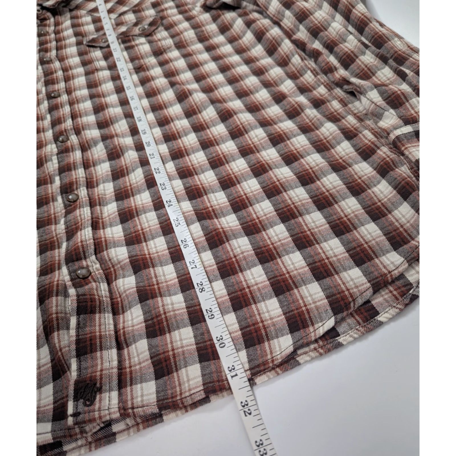 Vintage Moonshine Spirit by Brad Paisley Shirt Long Sleeve Button-Up Flannel Brown Beige Cotton Plaid Snap Pockets Cowboy Western Cowboy Mens L Size US L / EU 52-54 / 3 - 6 Thumbnail