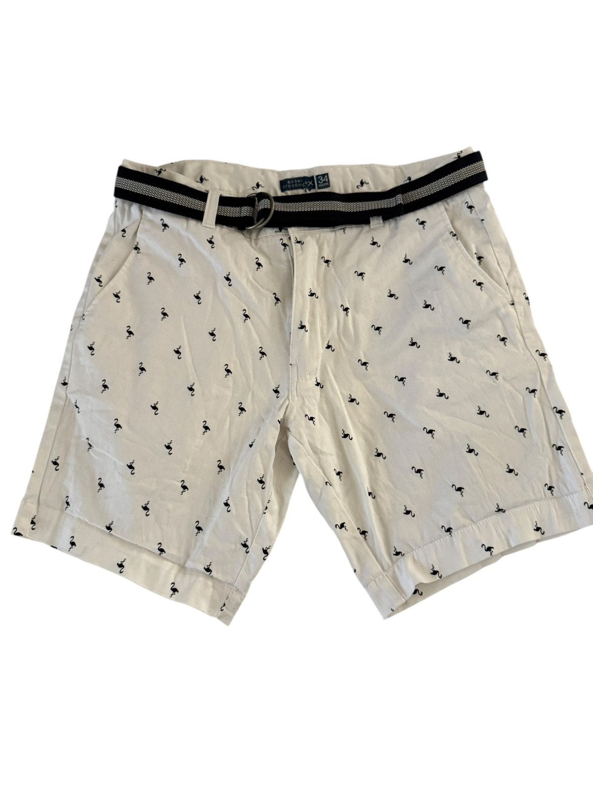 The Unbranded Brand Essex white pattern shorts with belt Mennes 34 Size US 34 / EU 50 - 1 Thumbnail