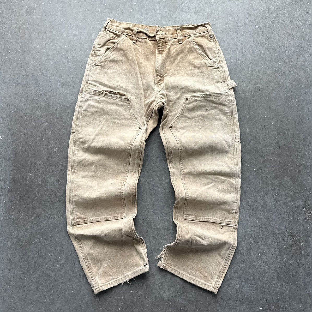Pre-owned Carhartt X Vintage Crazy Vintage Carhartt Double Knee Pants Faded Distressed In Tan