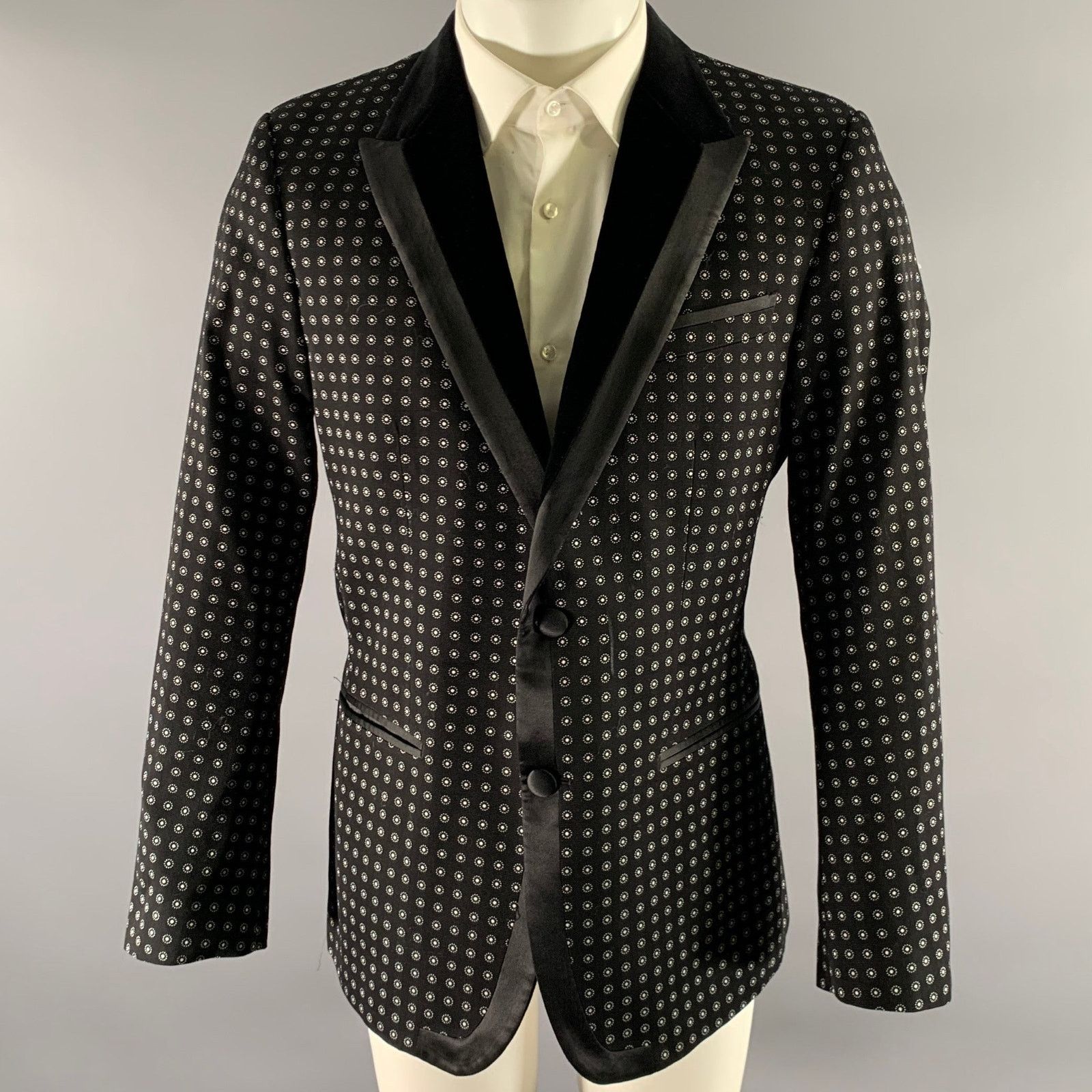 Dolce & Gabbana DOLCE & GABBANA 40 Black White Dot Cotton Tuxedo Sport Coat Size 40R - 1 Thumbnail