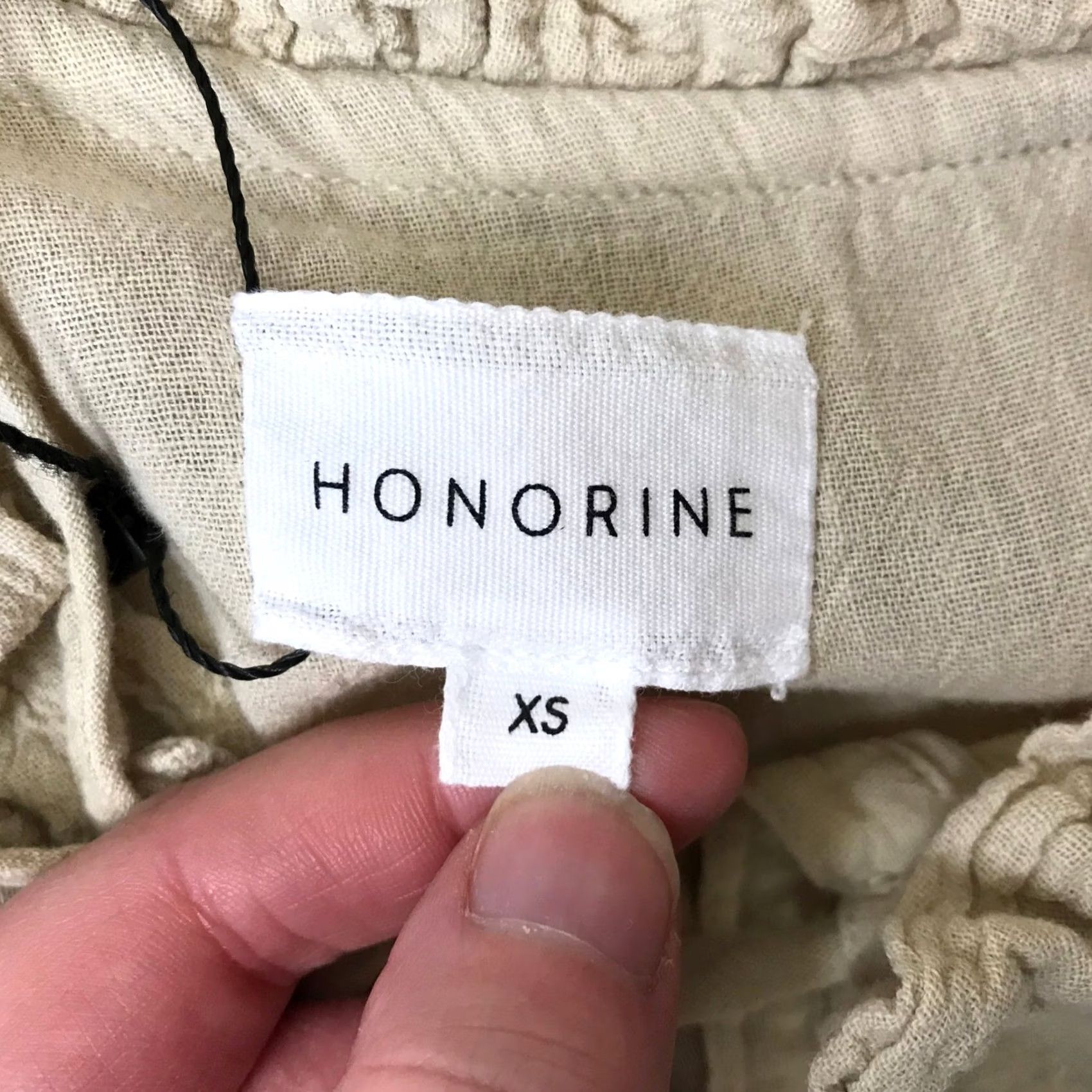 Vintage HONORINE Beige Tiered Maxi Dress Red Stitching Tie Neck Ruffle Collar XS Dress Size XS / US 0-2 / IT 36-38 - 7 Thumbnail