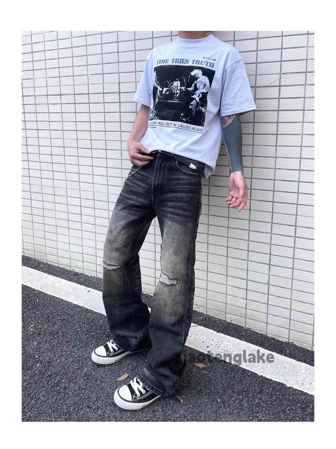Jean × Vintage Washed faded rusty stain grunge damaged ripped jeans Size US 28 / EU 44 - 3 Thumbnail
