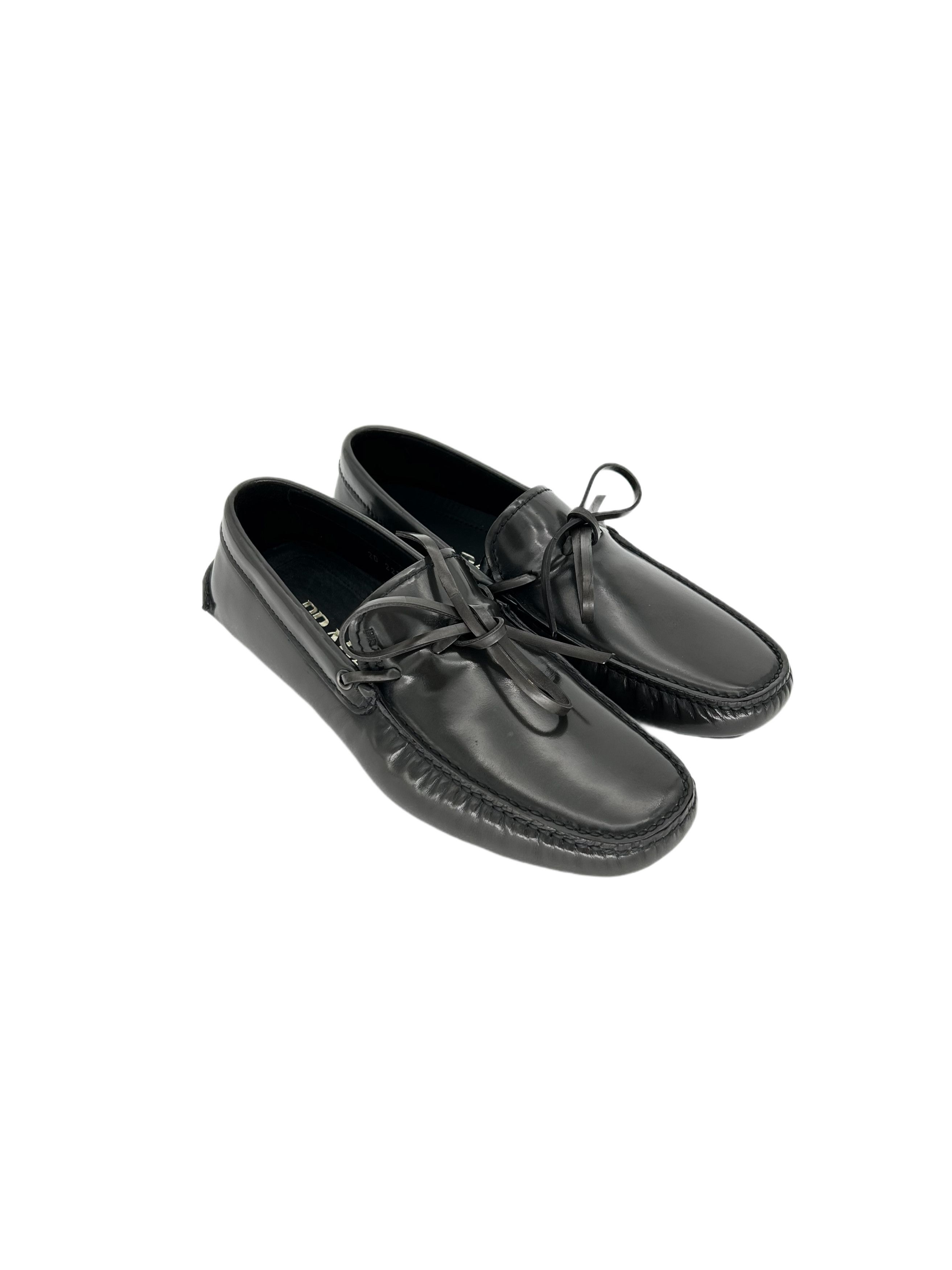 Prada Prada Grey Leather 'Driver' Shoes With Lace Detail Size US 6 / EU 39 - 1 Thumbnail