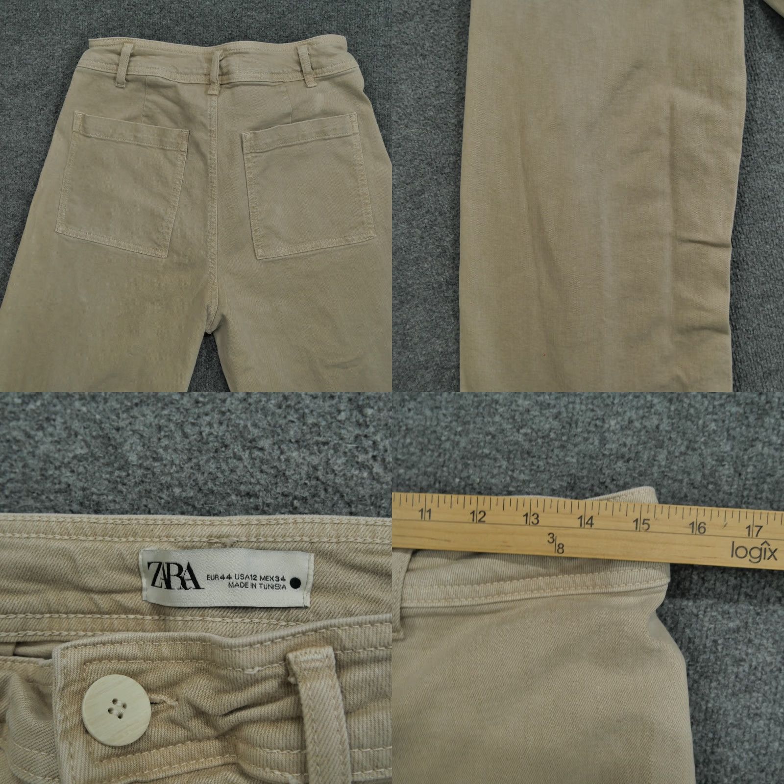Zara Zara Pants Womens 12 Tan Khaki Wide-Leg Baggy Raw Hem Casual Workwear Beige Midi Cropped Lightweight Size 30" / US 8 / IT 44 - 8 Thumbnail