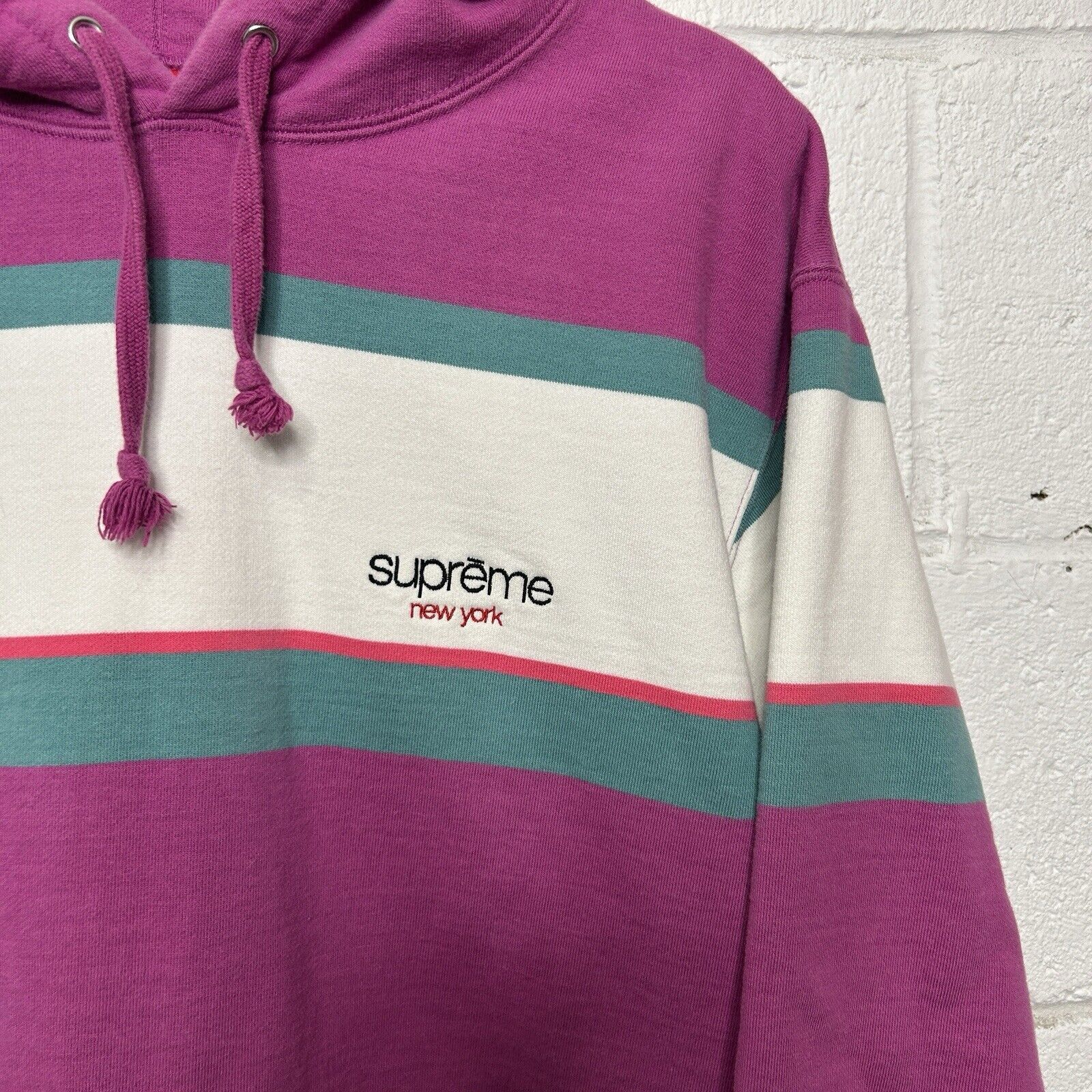 Supreme Supreme Stripe Hooded Sweatshirt “Dusty Magenta” FW19 Size US L / EU 52-54 / 3 - 3 Thumbnail