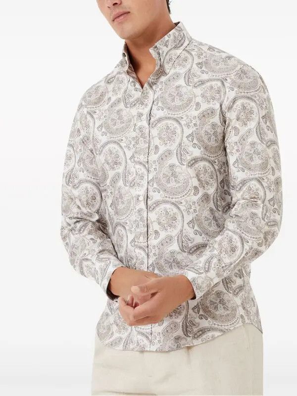 Brunello Cucinelli o1y0526 Patterned Shirt in Light Beige/Cream Size US L / EU 52-54 / 3 - 5 Thumbnail