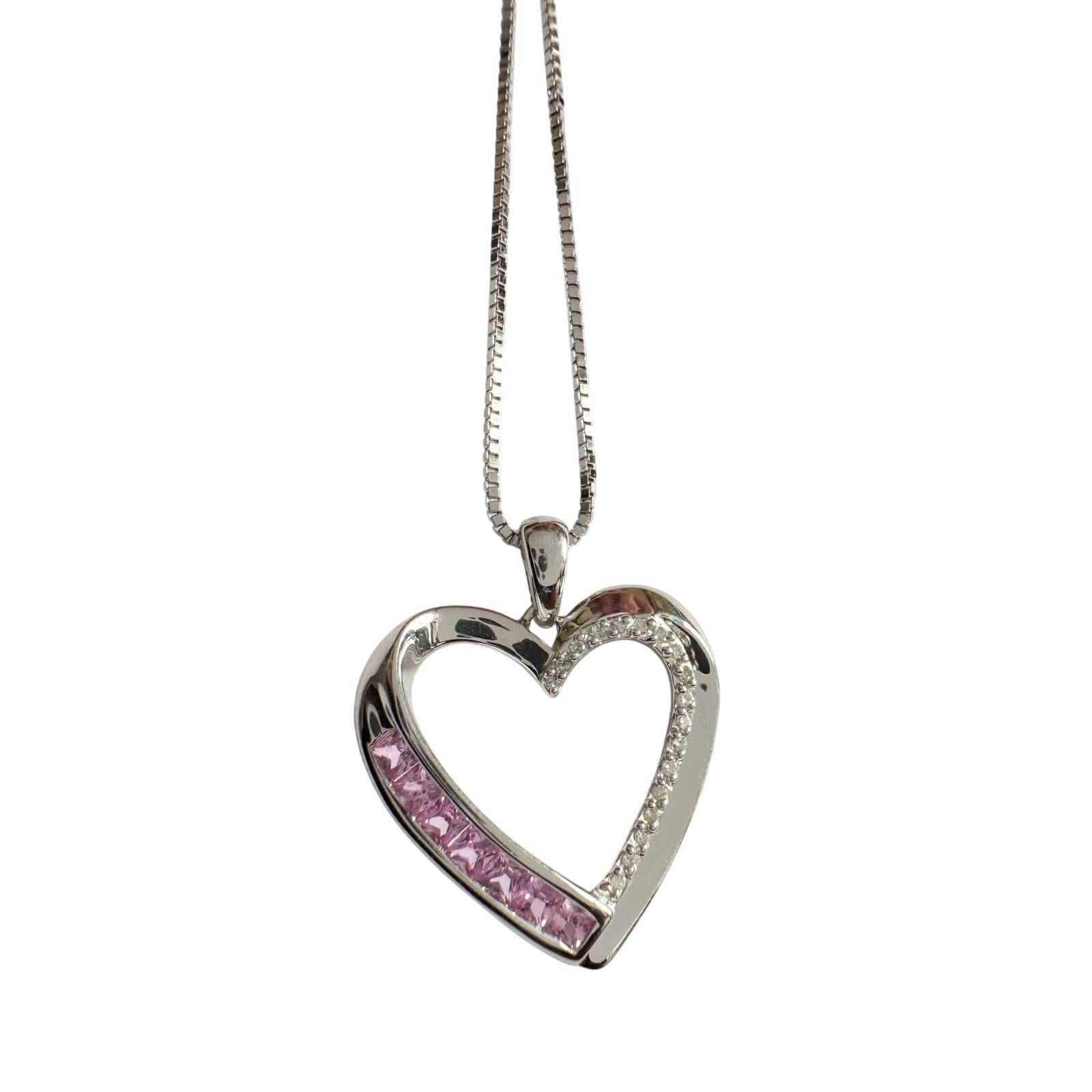 Other Pink & White Heart Necklace with Lab Created Sapphires Size ONE SIZE - 9 Thumbnail