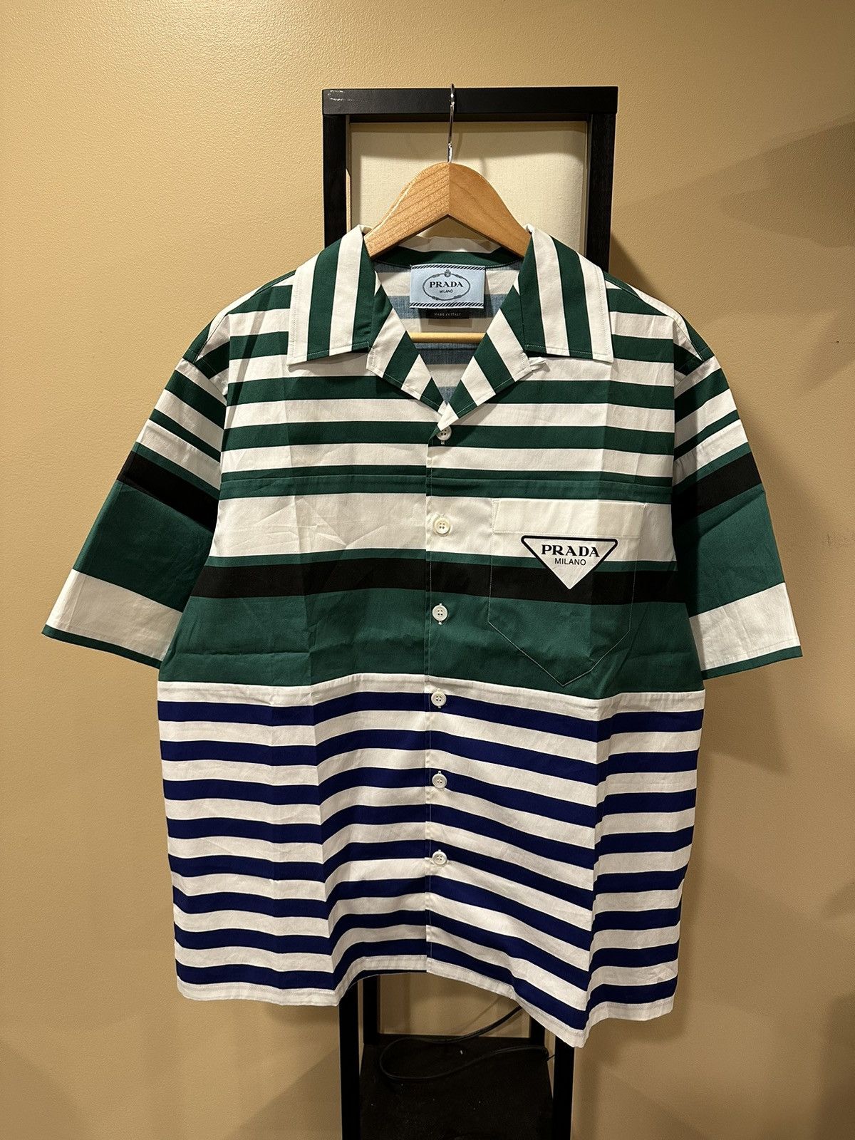 Prada Prada x Raf Simmons SS22 Camp Collar Striped Bowling Shirt Size US L / EU 52-54 / 3 - 11 Thumbnail