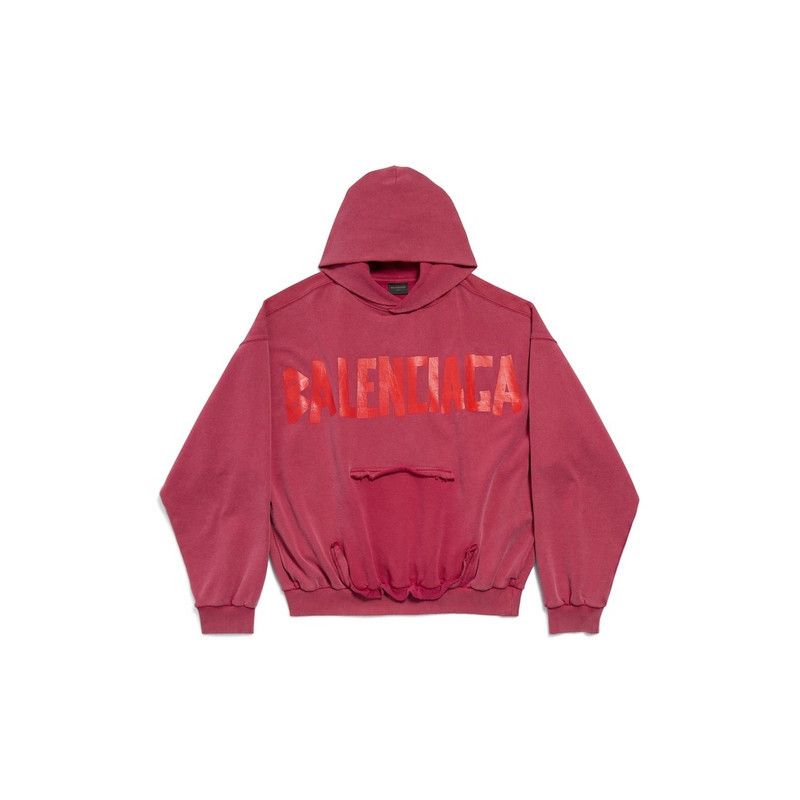 Balenciaga o1tr1nto0326 Tape Type Ripped Pocket Hoodie in Rasberry Size US XL / EU 56 / 4 - 1 Thumbnail