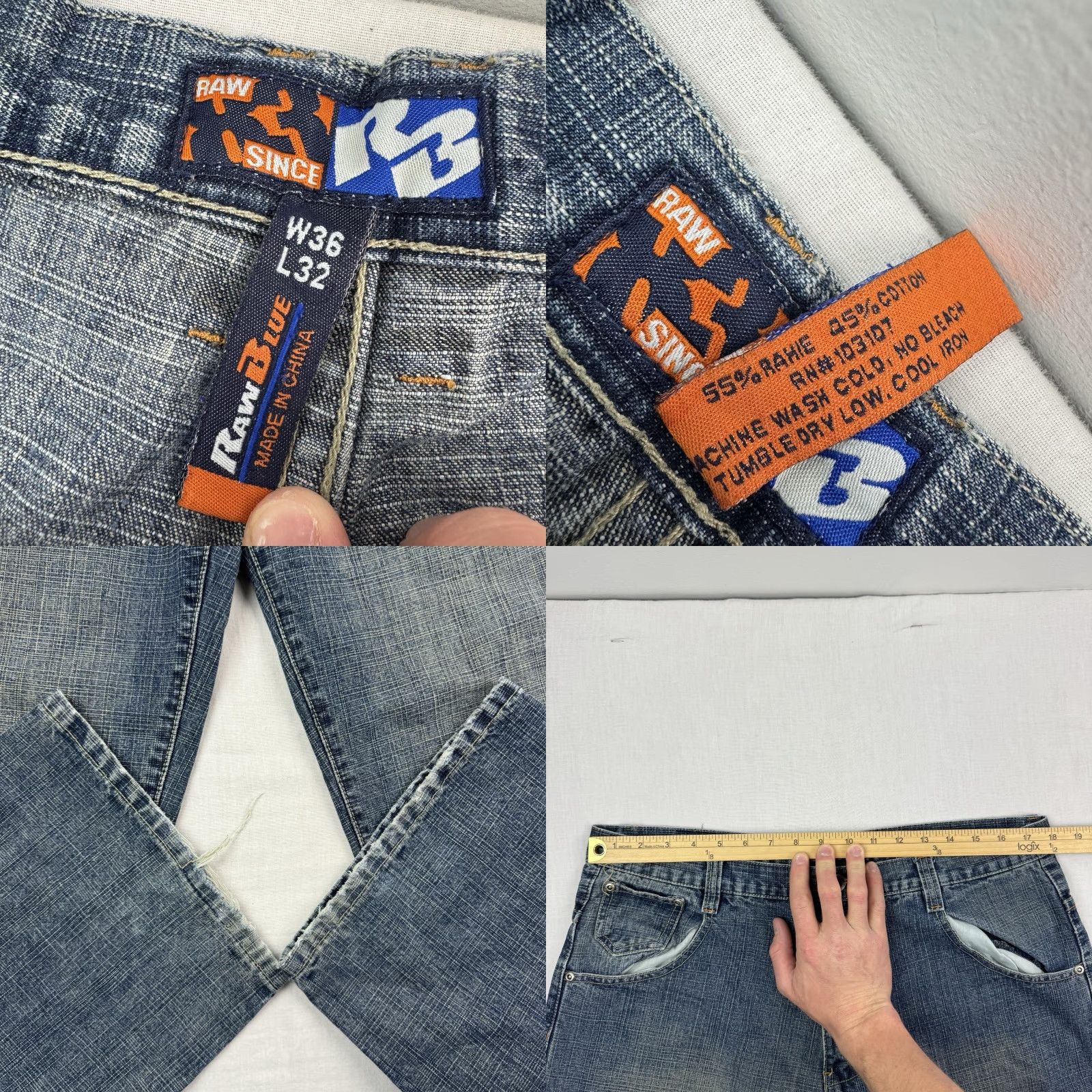 Vintage VINTAGE Raw Blue Jeans Men 36x32 Embroidered Baggy Hipster Punk Grunge Blue 90s Mens Size US 36 / EU 52 - 8 Thumbnail