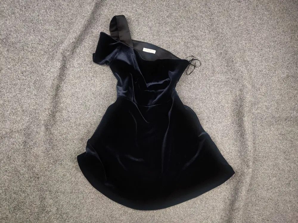 Sandro Sandro Velvet Mini Dress Dark Navy almost black One-Shoulder Size S / US 4 / IT 40 - 1 Thumbnail