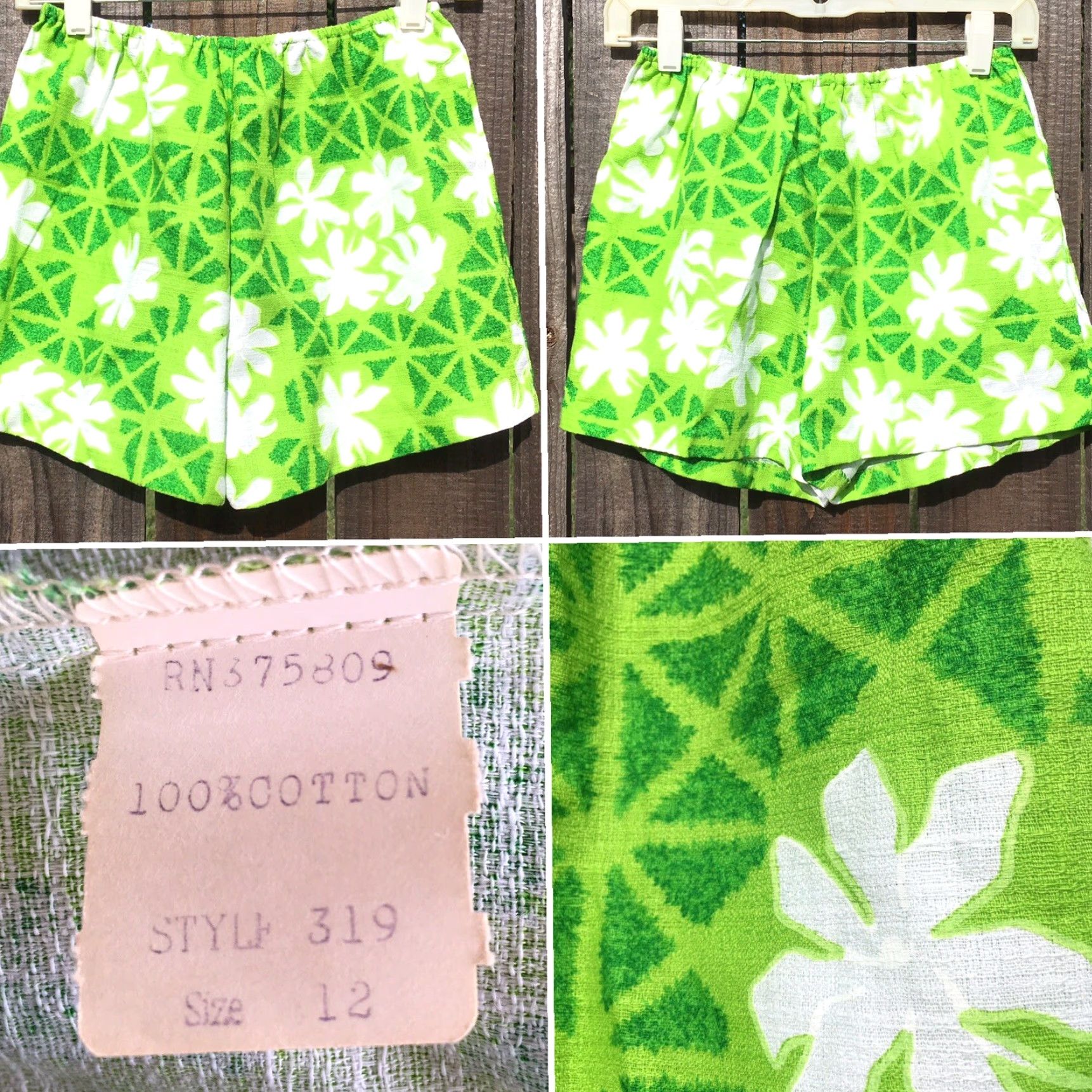ALOHAS Vintage Hawaiian Shorts Green White Polynesian Floral Tiki Aloha Size 12 Small Size 34" / US 12 / IT 48 - 7 Thumbnail
