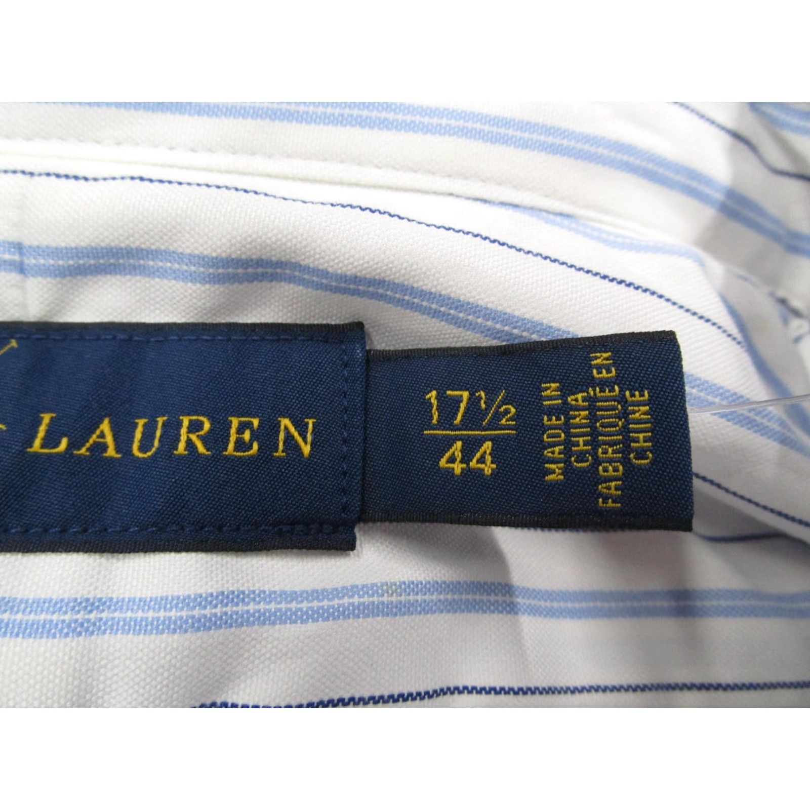 Ralph Lauren VINTAGE Ralph Lauren Dress Shirt Men 17.5 44 Blue White Striped Long Sleeve Button Down Business Casual Classic Size 44R - 5 Thumbnail