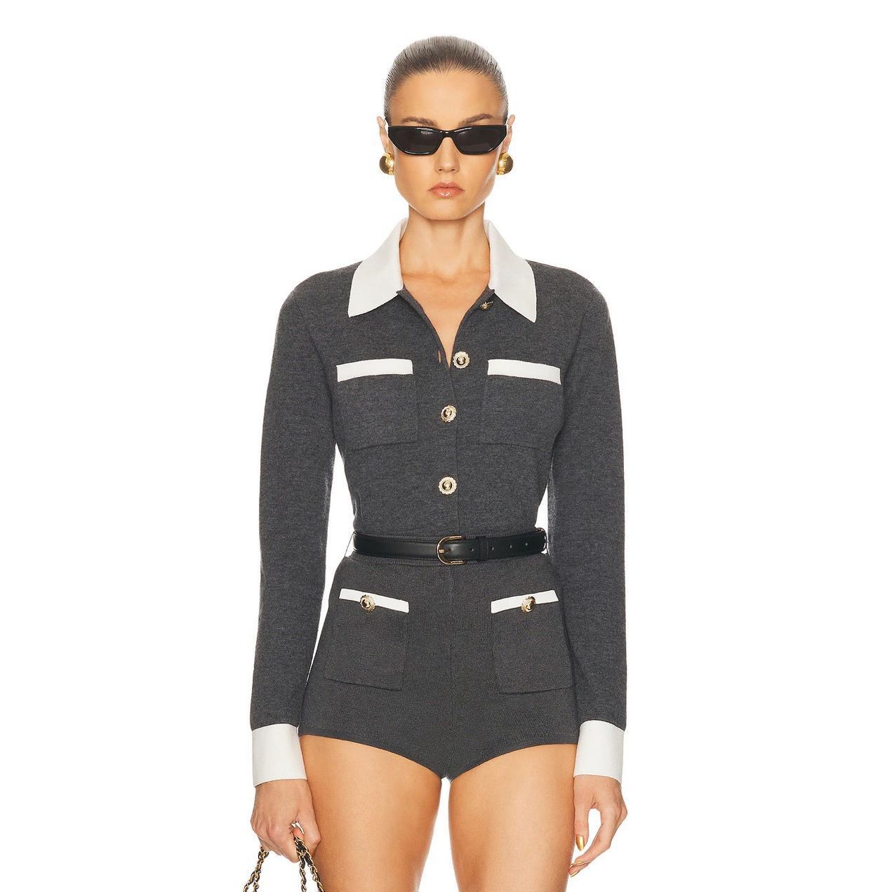 Self-Portrait SELF-PORTRAIT Contrast Collar Cardigan in Grey Size Small Size S / US 4 / IT 40 - 1 Thumbnail
