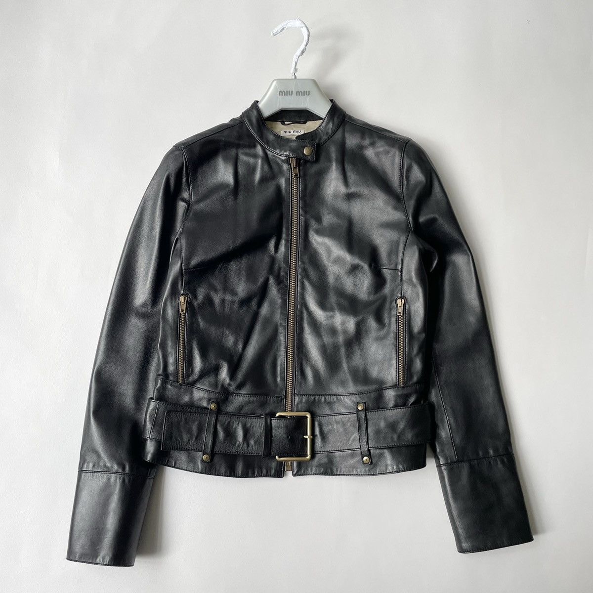 Miu Miu Mid 2000s Black Leather Moto Jacket Size S / US 4 / IT 40 - 18 Thumbnail