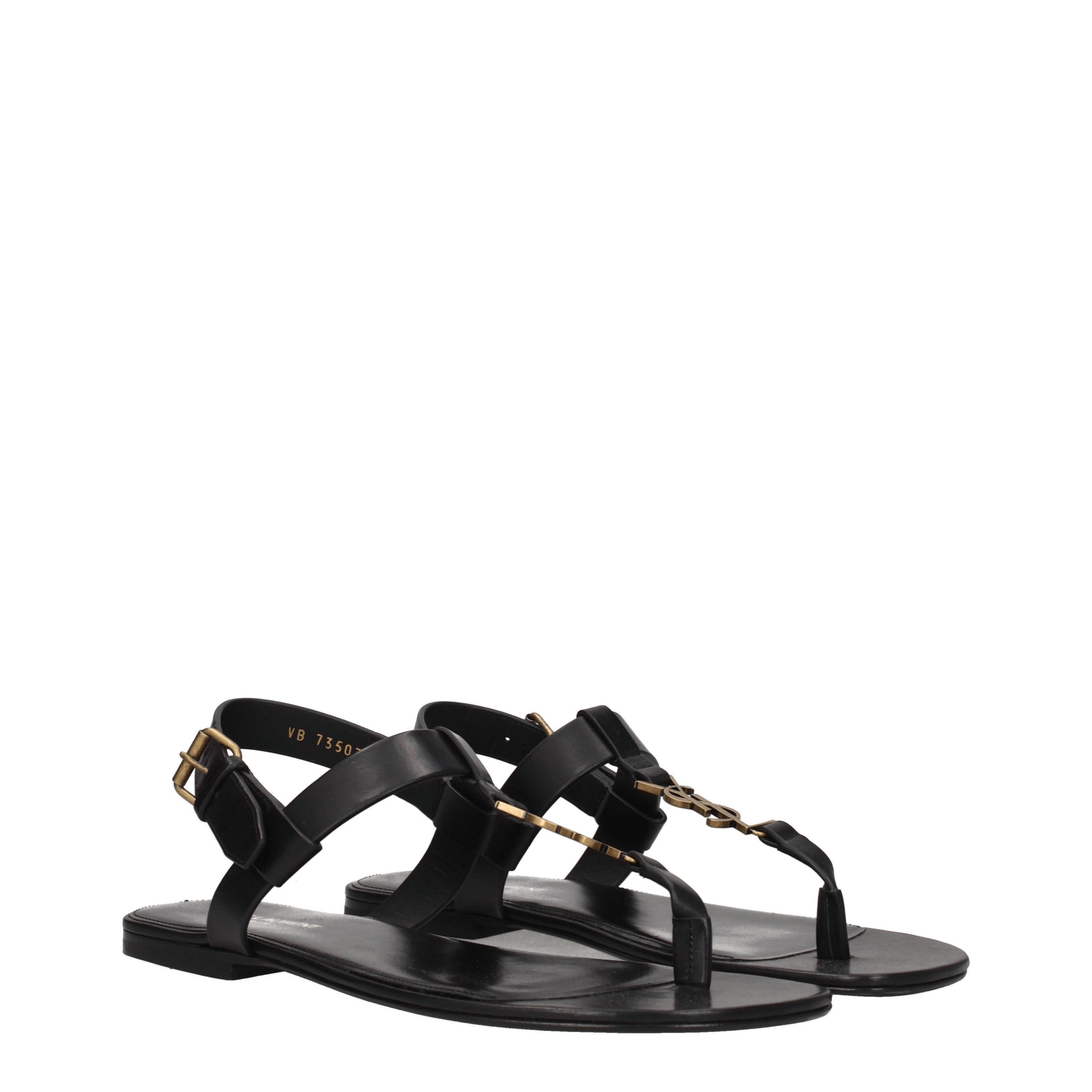Saint Laurent Paris Flip Flops In Leather Shoes in Black, Men's (Size 9)
