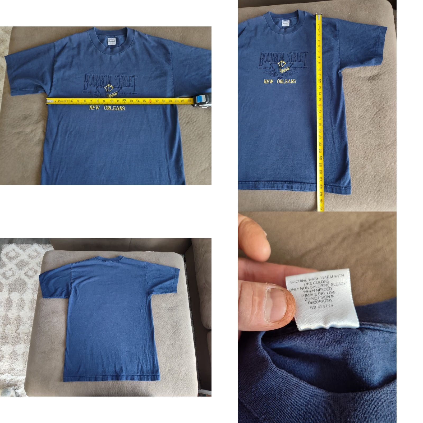 Vintage VINTAGE Murina Bourbon St New Orleans Single Stitch Tee Mens Large Blue 90s Embroidered Crew Neck Short Sleeve Cotton T-Shirt Made USA Size US L / EU 52-54 / 3 - 8 Thumbnail