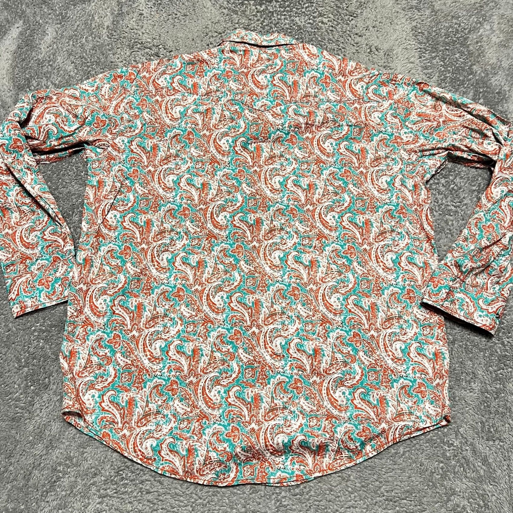 Vintage Panhandle Rough Stock Shirt Mens Large Pearl Snap Paisley All Over Print Green L Regular Long Sleeve Men Size US L / EU 52-54 / 3 - 3 Thumbnail