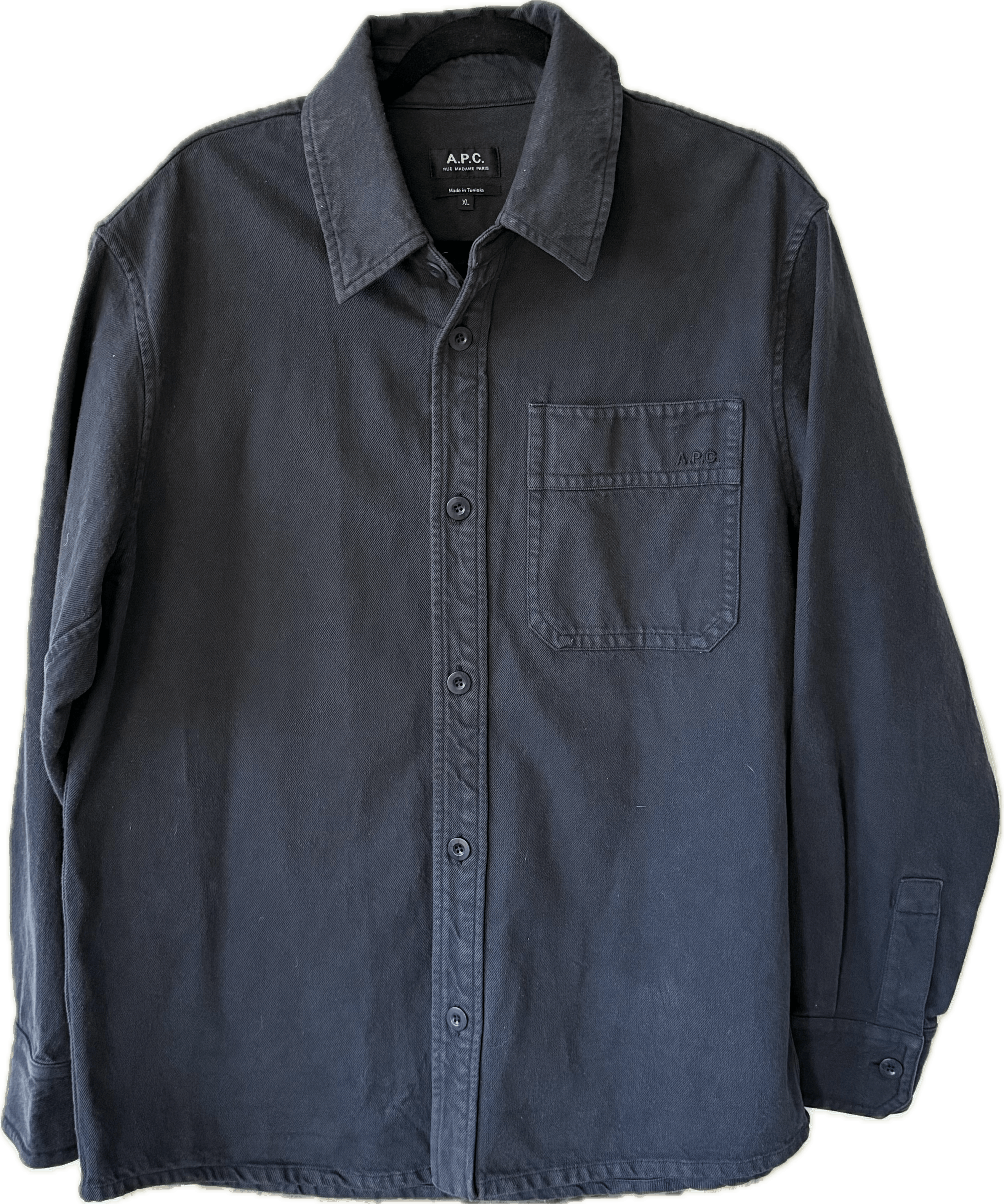 A.P.C. APC Button Up Cotton Shirt - Navy, XL Size US XL / EU 56 / 4 - 1 Thumbnail
