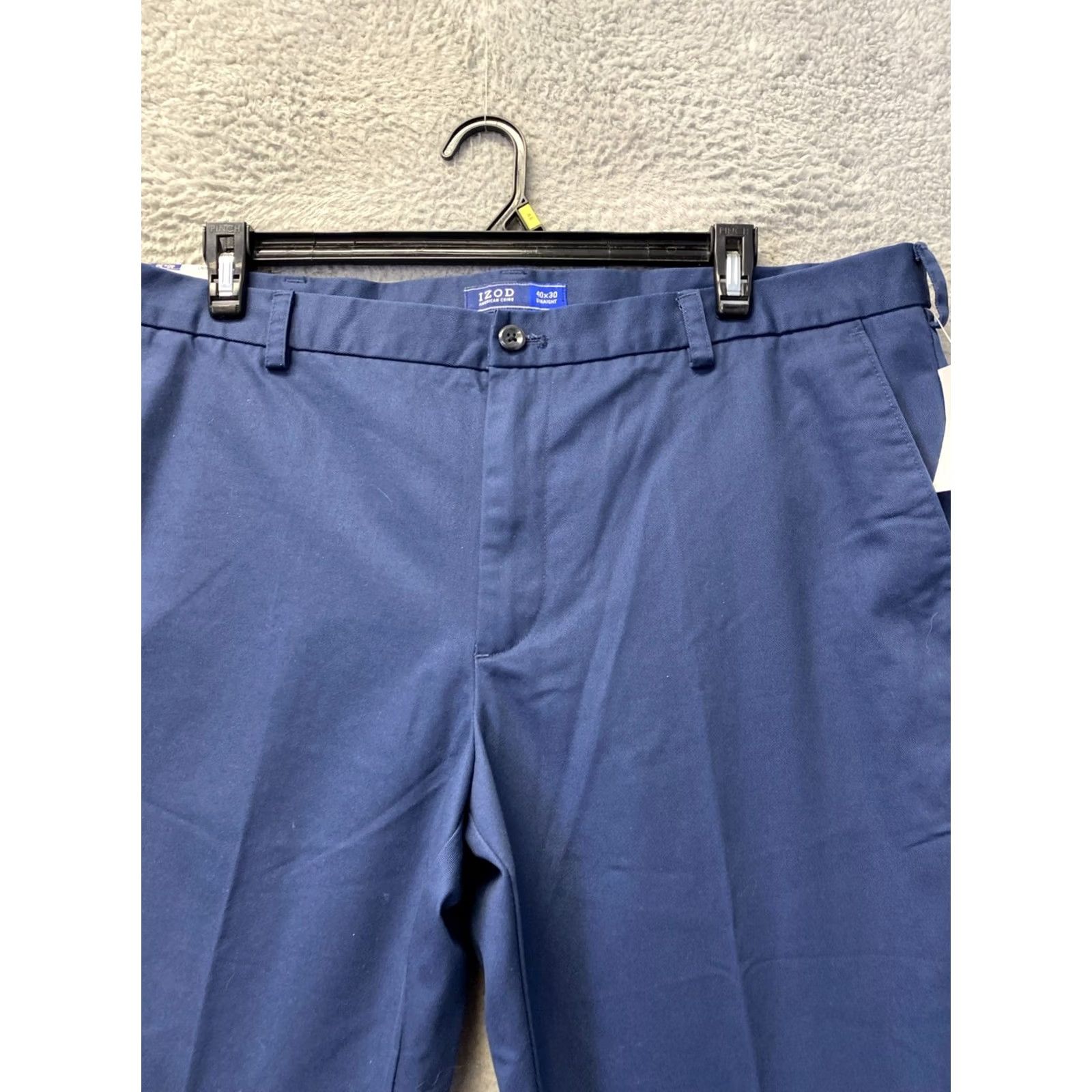Izod VINTAGE Izod American Chino Pants Men's 40x30 Navy Chino Flat Front Straight Leg Regular Fit 40in Inseam Navy/Blue Mens Size US 40 / EU 56 - 2 Thumbnail
