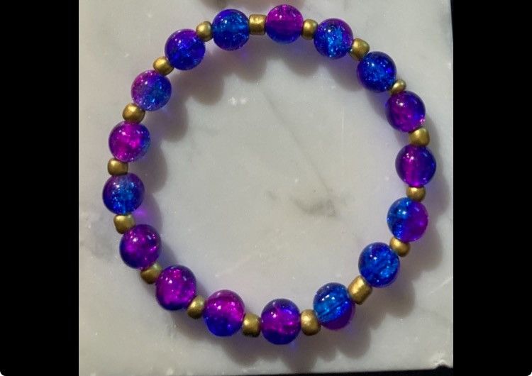 Other Purple and blue crackle glass beaded bracelet Size ONE SIZE - 2 Thumbnail