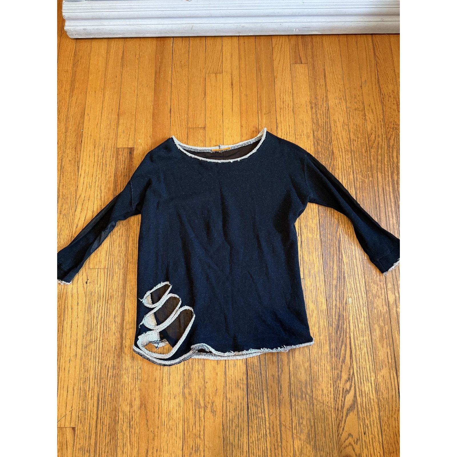 Other Anama Sheer Mesh Knit Shirt Black Raw Edge Cutout 3/4 Sleeve Size M / US 6-8 / IT 42-44 - 1 Thumbnail