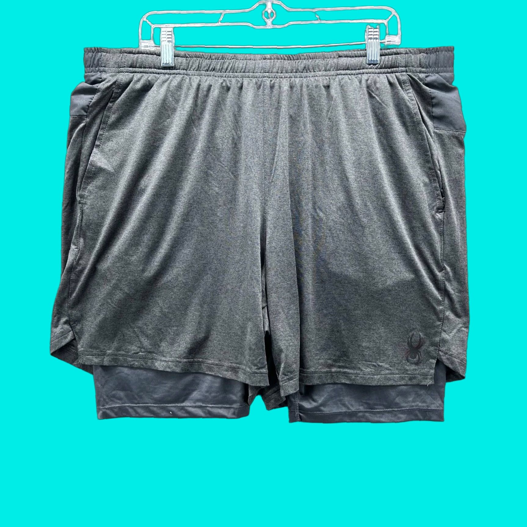 Spyder Spyder Active Shorts Men 2XL Gray Drawstring Pocket Stretch 2 in 1 Athletic Gym Shorts Size US 39 - 1 Thumbnail