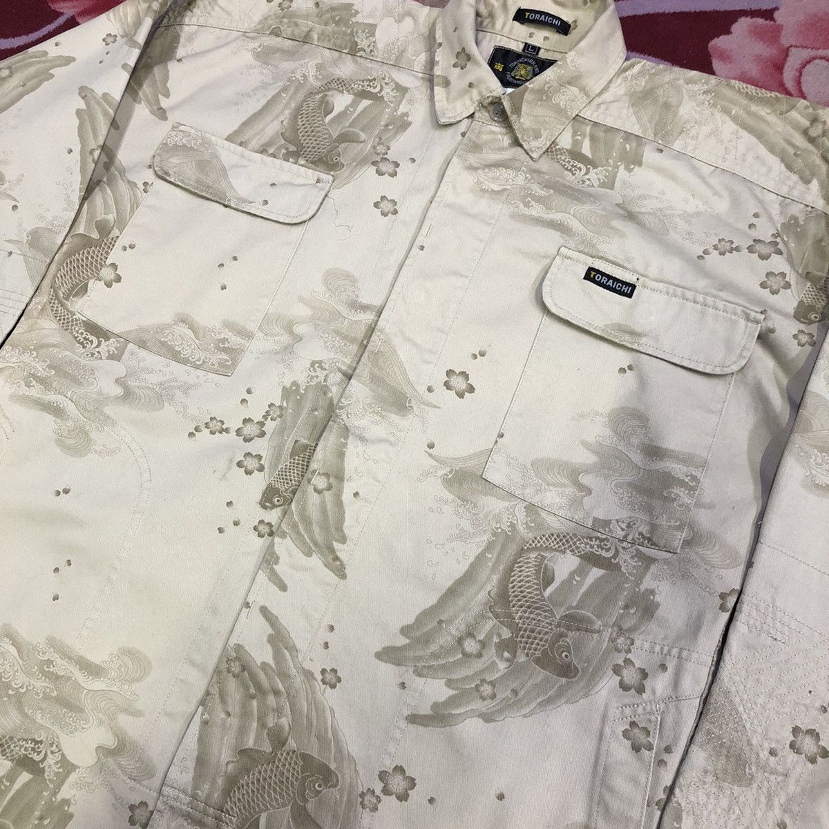 Japanese Brand Toraichi Sukajan Koi Fish Ilustration Worker Jacket Size US L / EU 52-54 / 3 - 5 Thumbnail