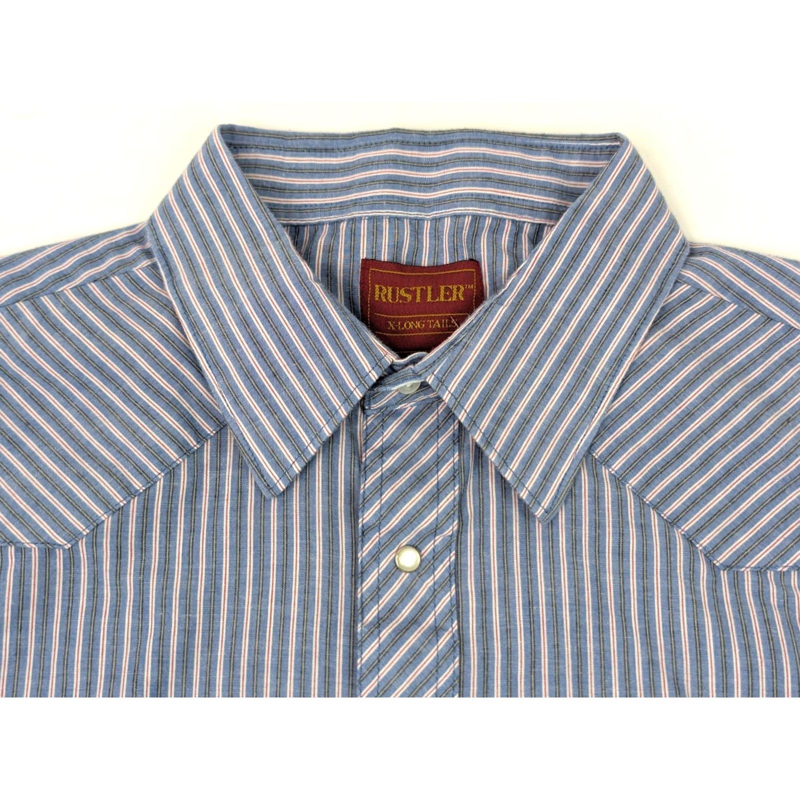 Vintage VINTAGE Rustler Shirt Men 2XL Western Pearl Snap Striped Blue Red X-Long Tails Button-Up Shirt Size US XXL / EU 58 / 5 - 3 Thumbnail