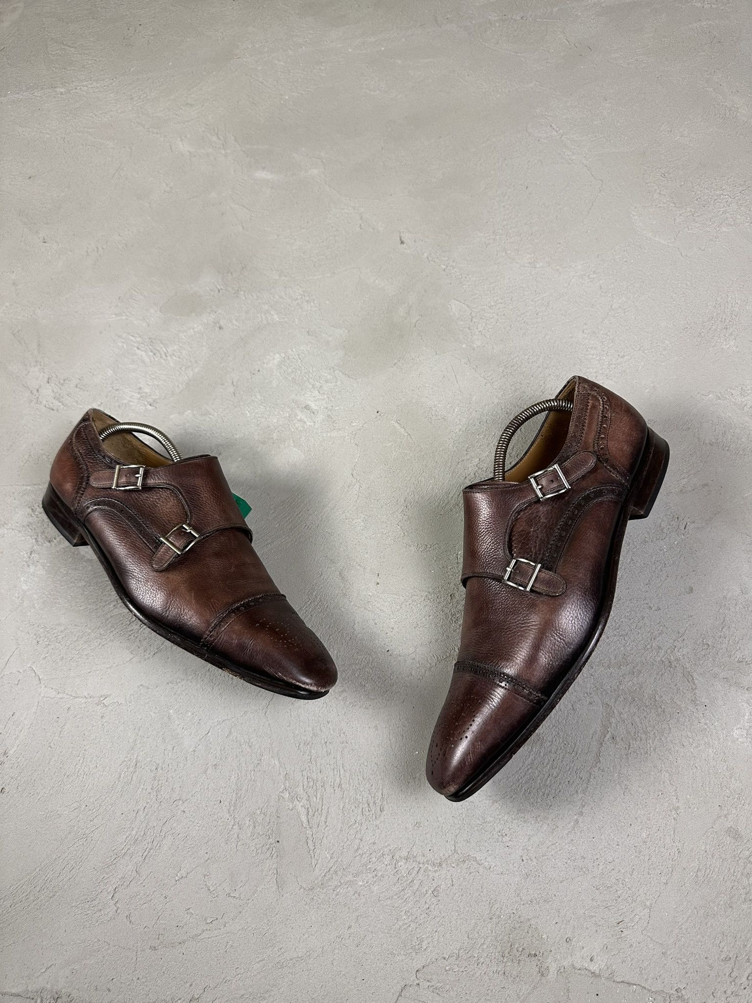 Designer Magnanni Luxury Double Monk Strap Leather Shoes Loafers in Brown, Men's (Size 12)