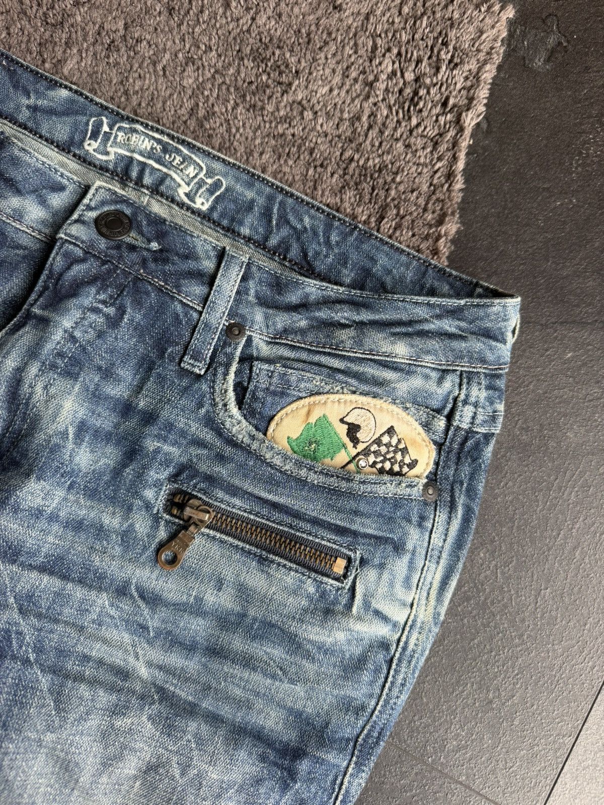 Robins Jeans Robin’s Jean Moto Denim Y2K Avant-garde Blue Jeans L Size US 31 - 2 Thumbnail