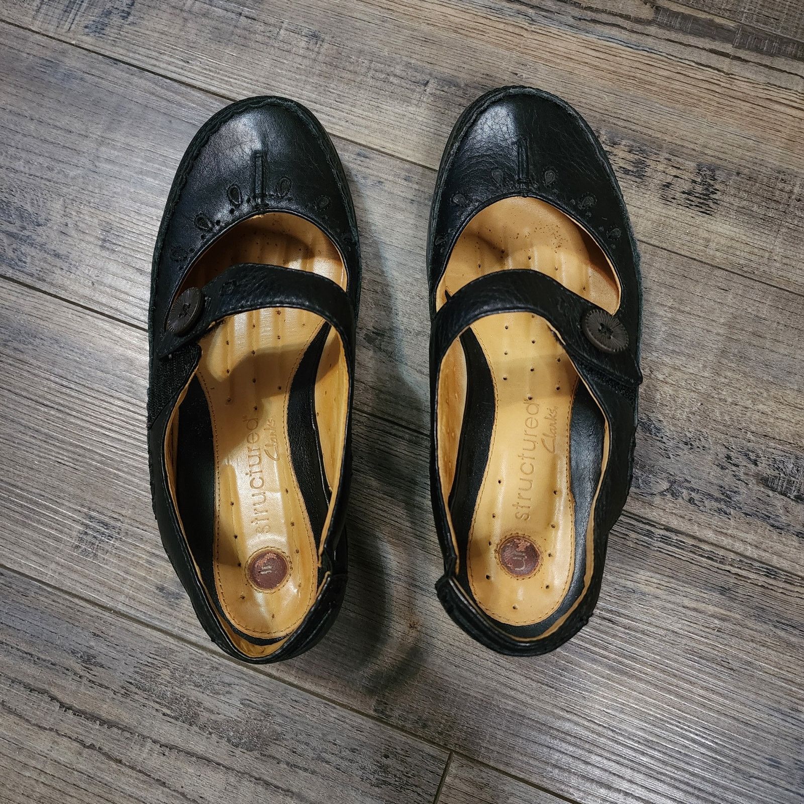 Clarks Pre-owned Clarks Unstructured black lea Trot shoes sz7 SHLF Size US 7 / IT 37 - 1 Thumbnail