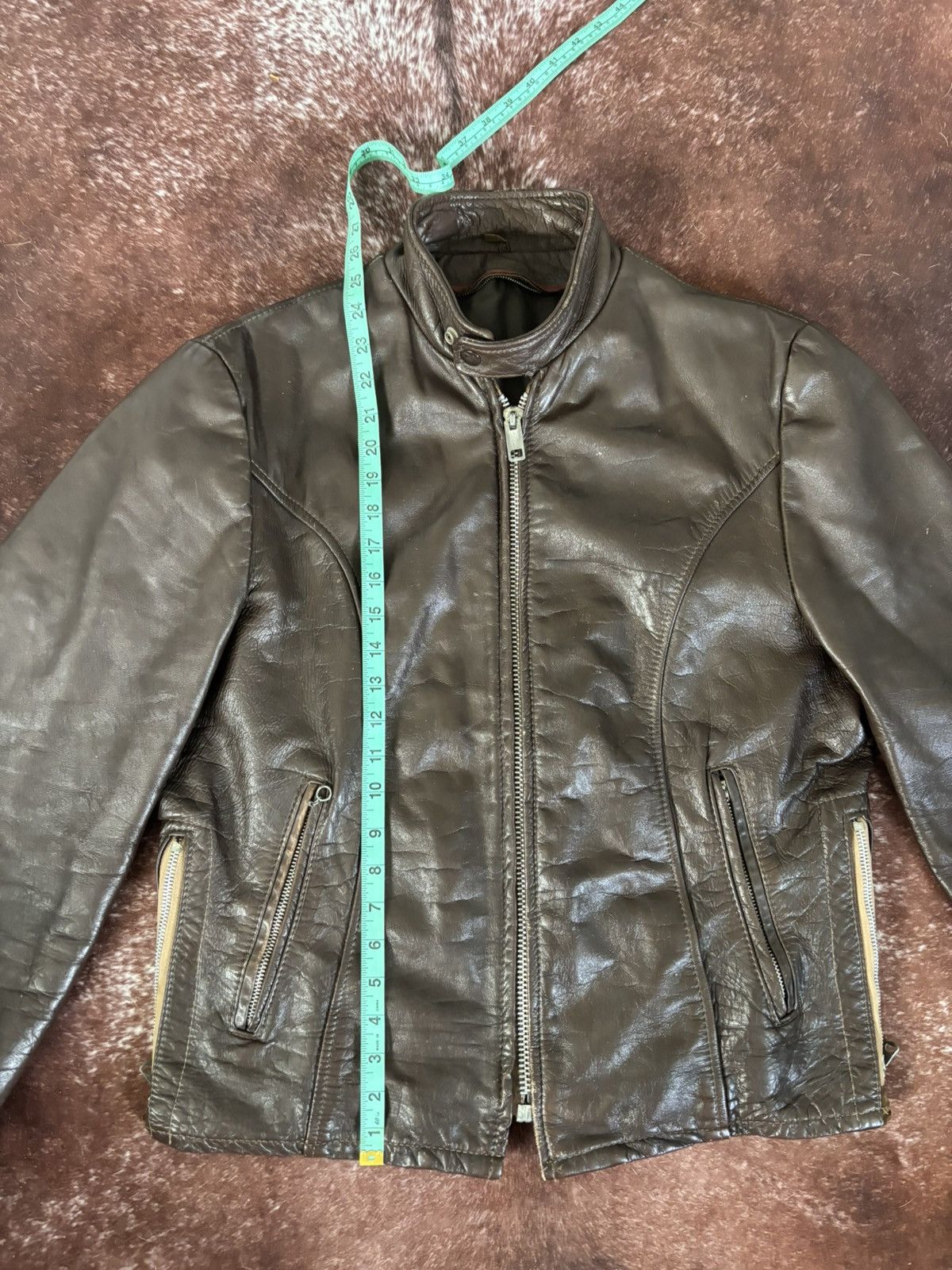 Vintage 60’s 70’s VINTAGE MENS BROWN LEATHER CAFE MOTORCYCLE JACKET Size US M / EU 48-50 / 2 - 5 Thumbnail