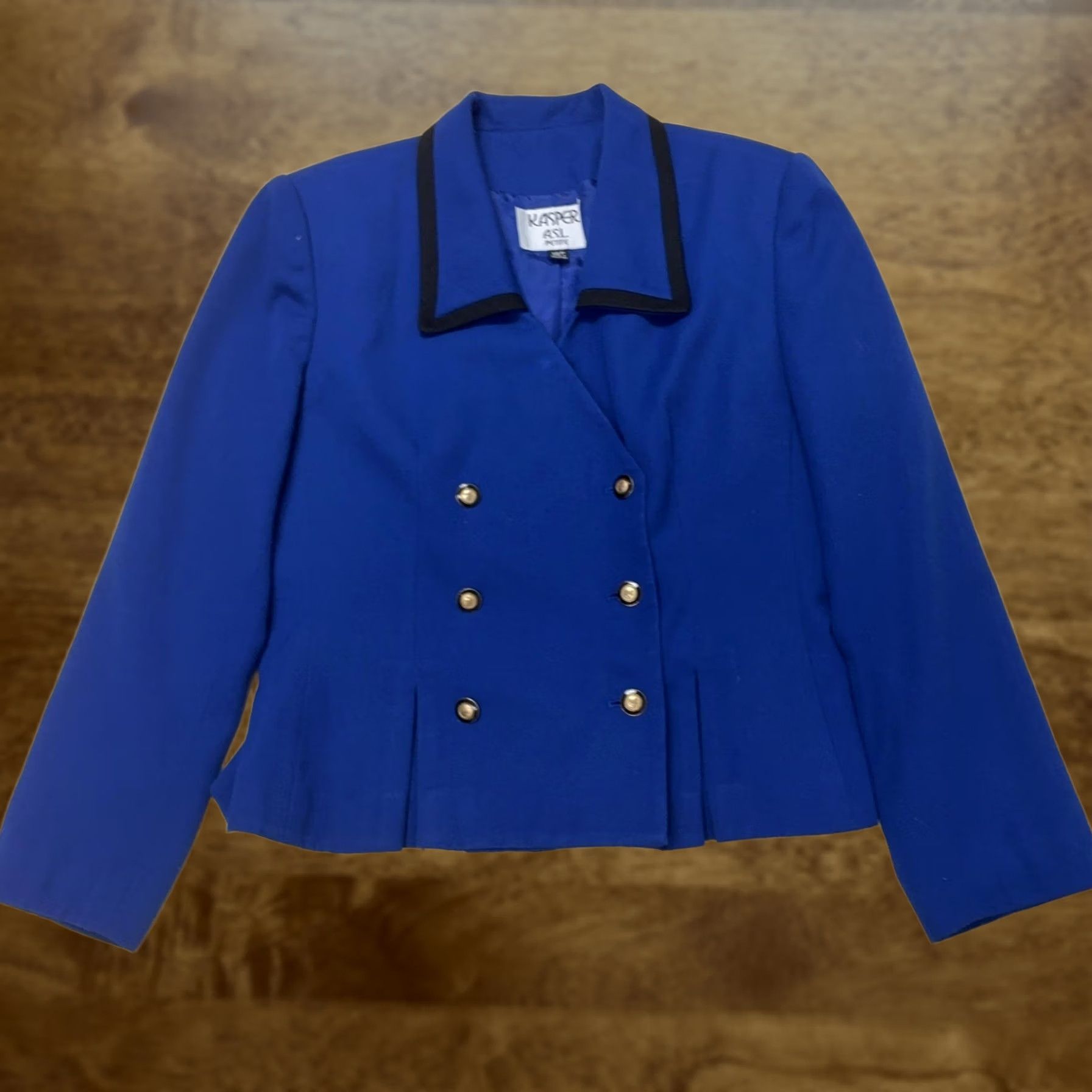 Kasper Vintage Kasper A.S.L. Blazer Jacket Womens 10P Blue Double Breasted Lined Career Size L / US 10 / IT 46 - 1 Thumbnail