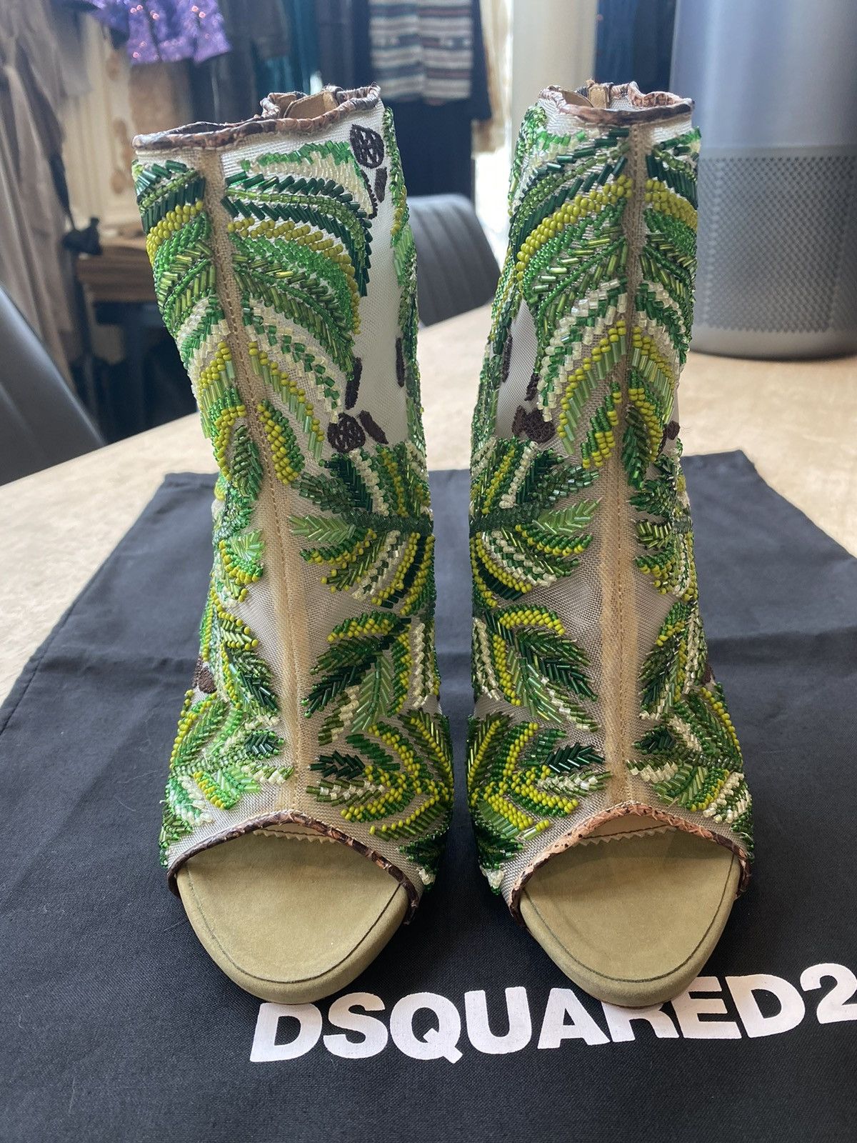 David Eden × Dsquared2 DSQUARED2 Emerald Embroidered Ankle Boots Heels Size US 9 / IT 39 - 5 Thumbnail