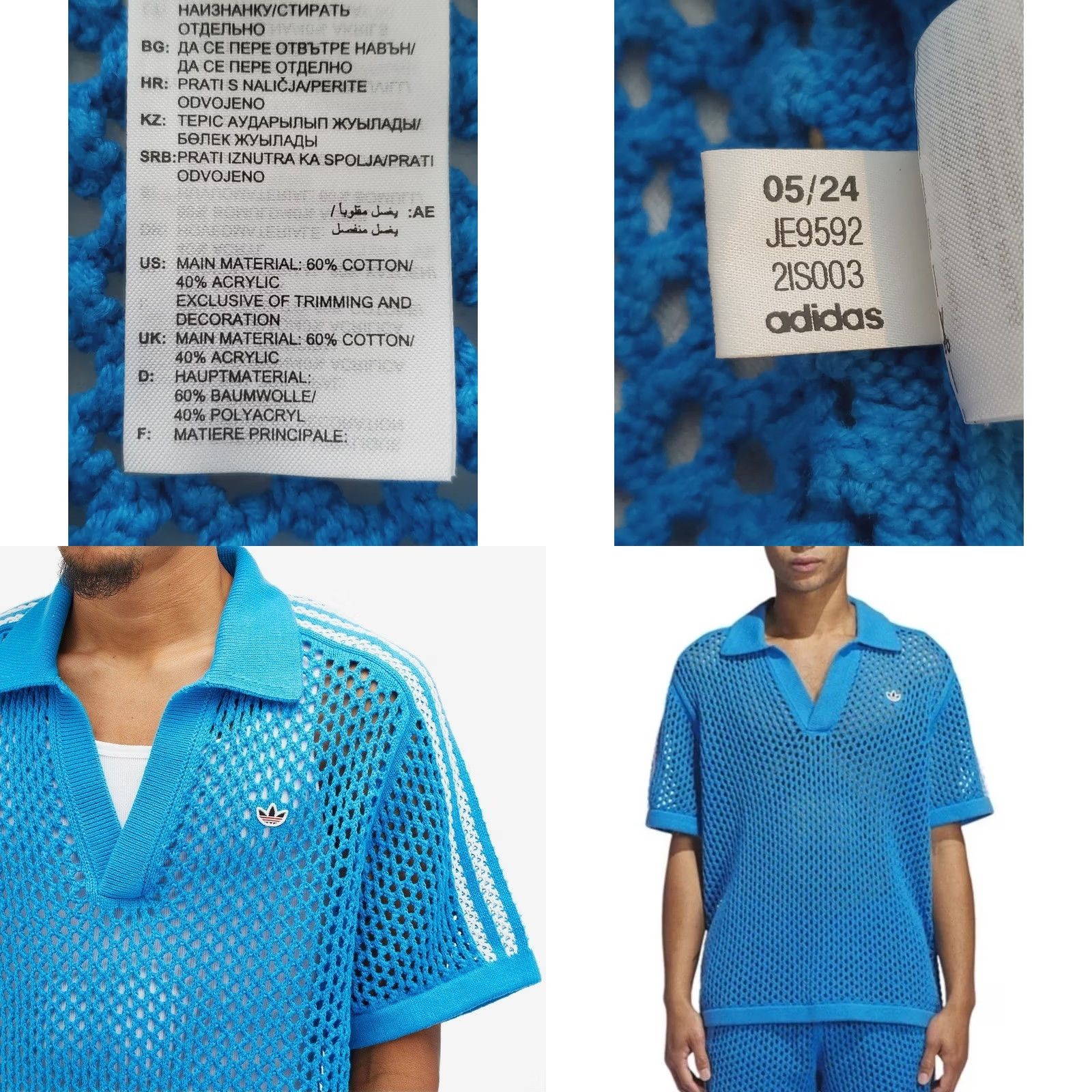 Adidas adidas CLOT Polo Crochet Bright Blue JE9592 Unisex Shirt M Size US M / EU 48-50 / 2 - 8 Thumbnail